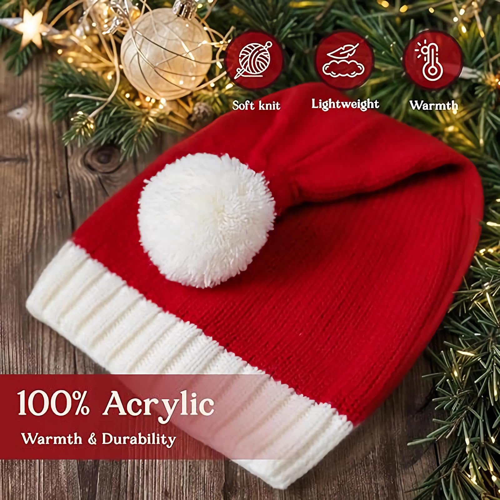 XTAIQD Santa Hat for Adults Unisex Knit Thicken Classic Xmas Hat for New Year Festive Party Christmas Supplies,Christmas Hat for New Year Festive Party Gifts - Image 3