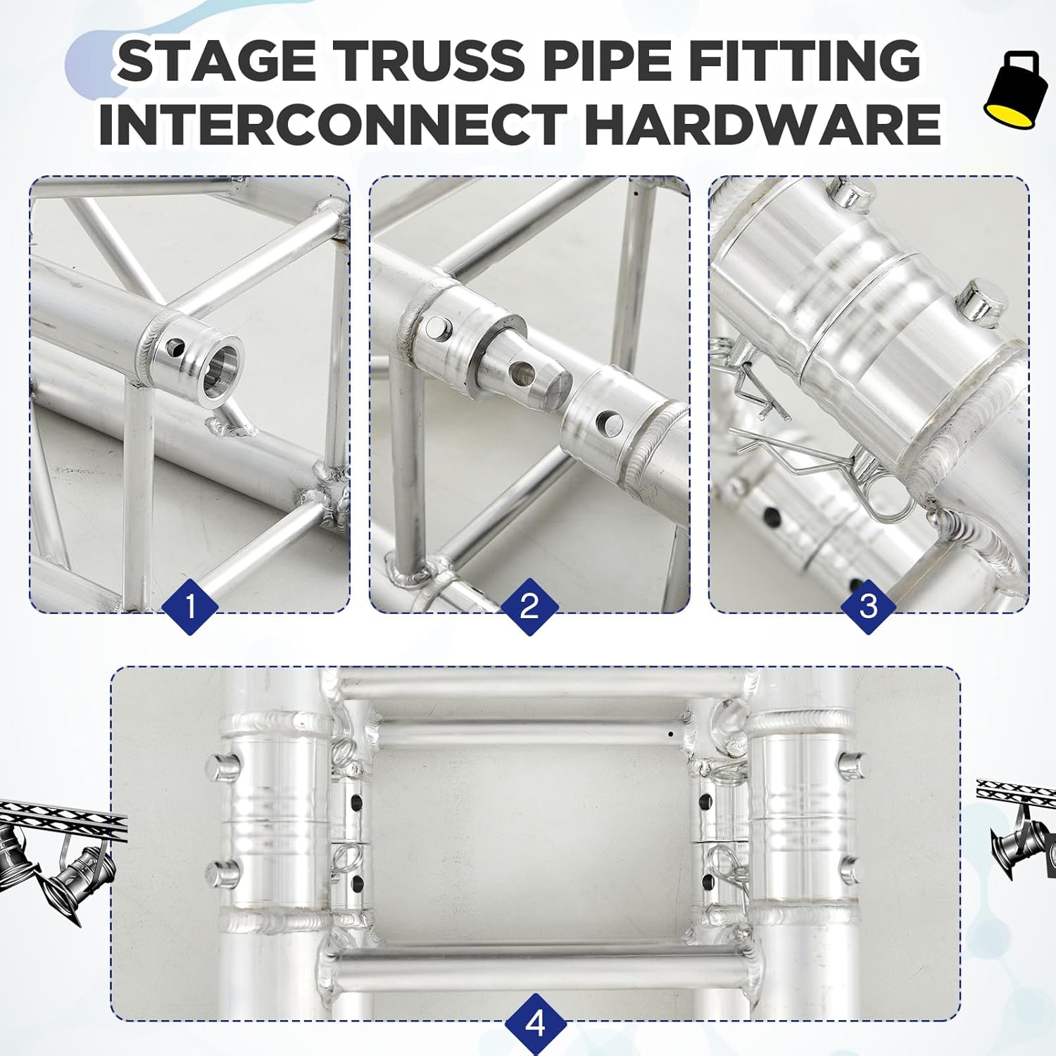 Blulu 8 Pack Double Ended Conical Coupler with Clips Pin Truss Clamp DJ Stage Lighting Truss Pipe Connector Trusses Parts Stage Lighting Accessories Fit F34 F33 Pipe 50mm