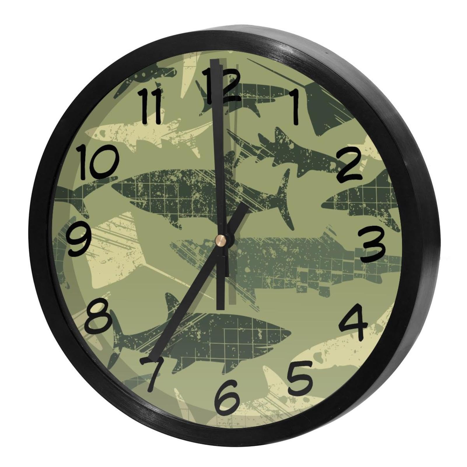 Horloge murale silencieuse à quartz motif requins grunge pour bureau et cuisine