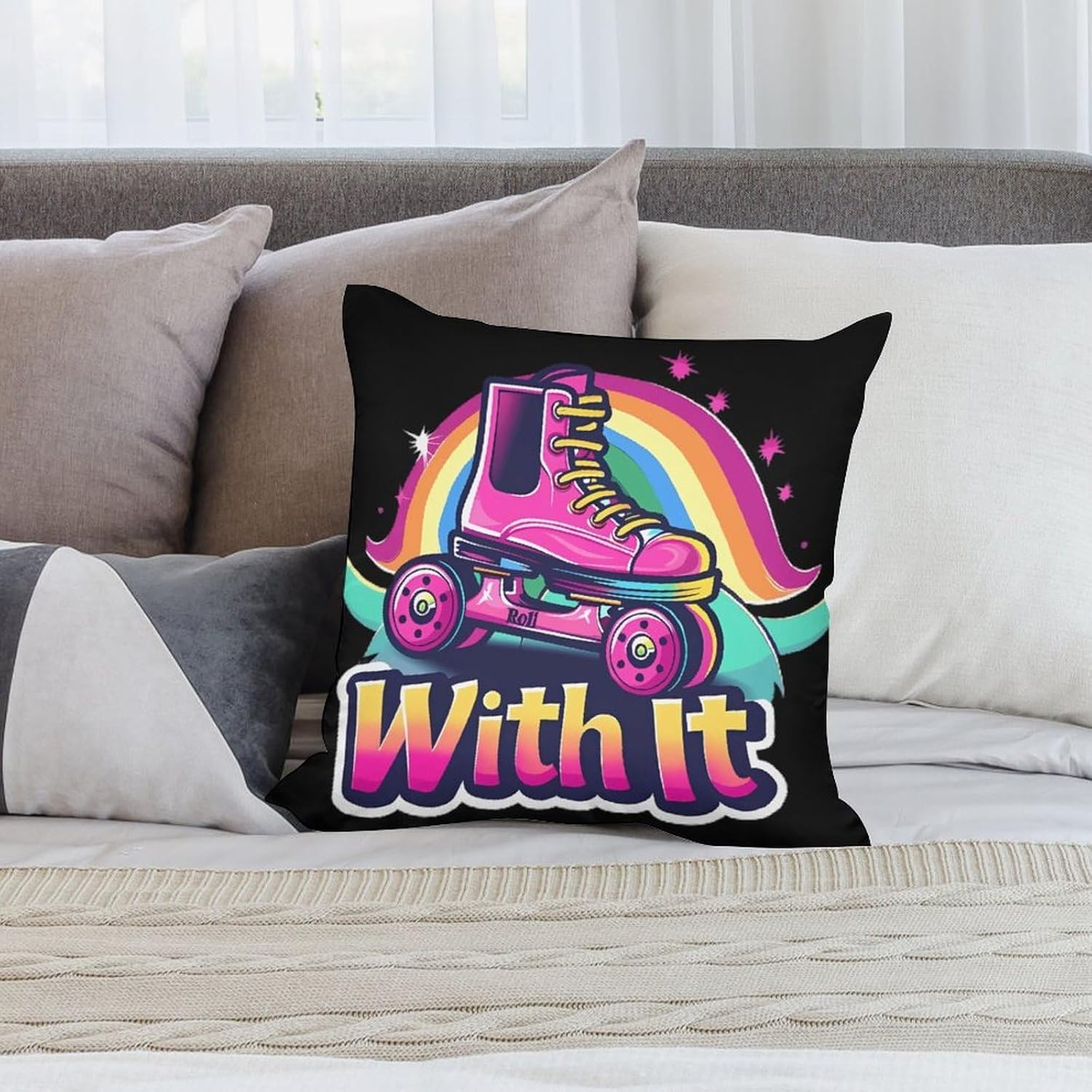 Roll Roller Skates Printed Throw Pillow Case 4 Pcs Soft Pillowcases Pillows Covers Sofa Bed Decor 12/14/16/17/18/20/22/24/32 Inches
