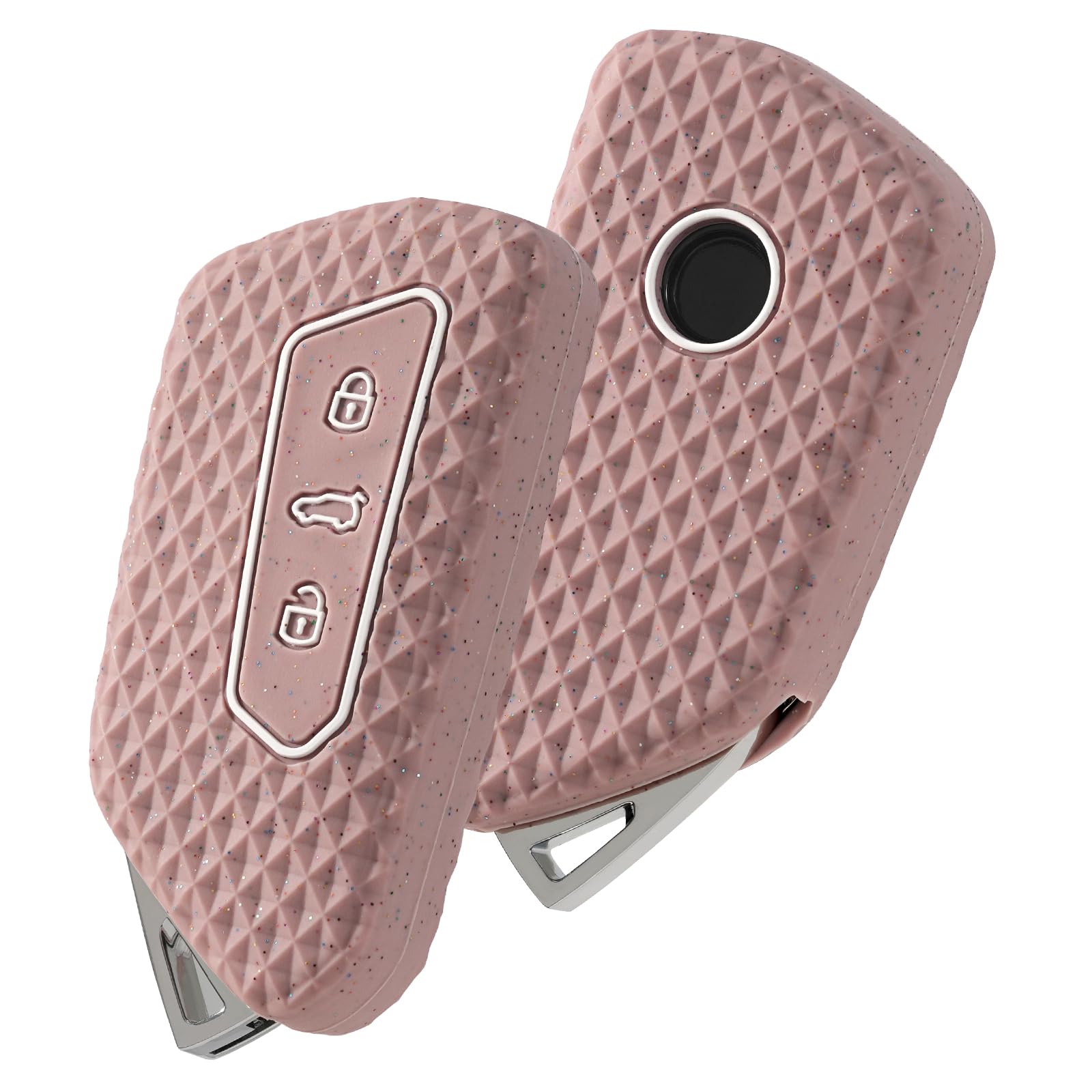 OATSBASF Car Key Case for VW, Key Case Compatible with Golf 8 Seat Leon MK 4 VW ID.3 Tarraco Ateca Skoda Octavia Cupra Silicone Cover Key Case Protective Cover (LX-Pink)