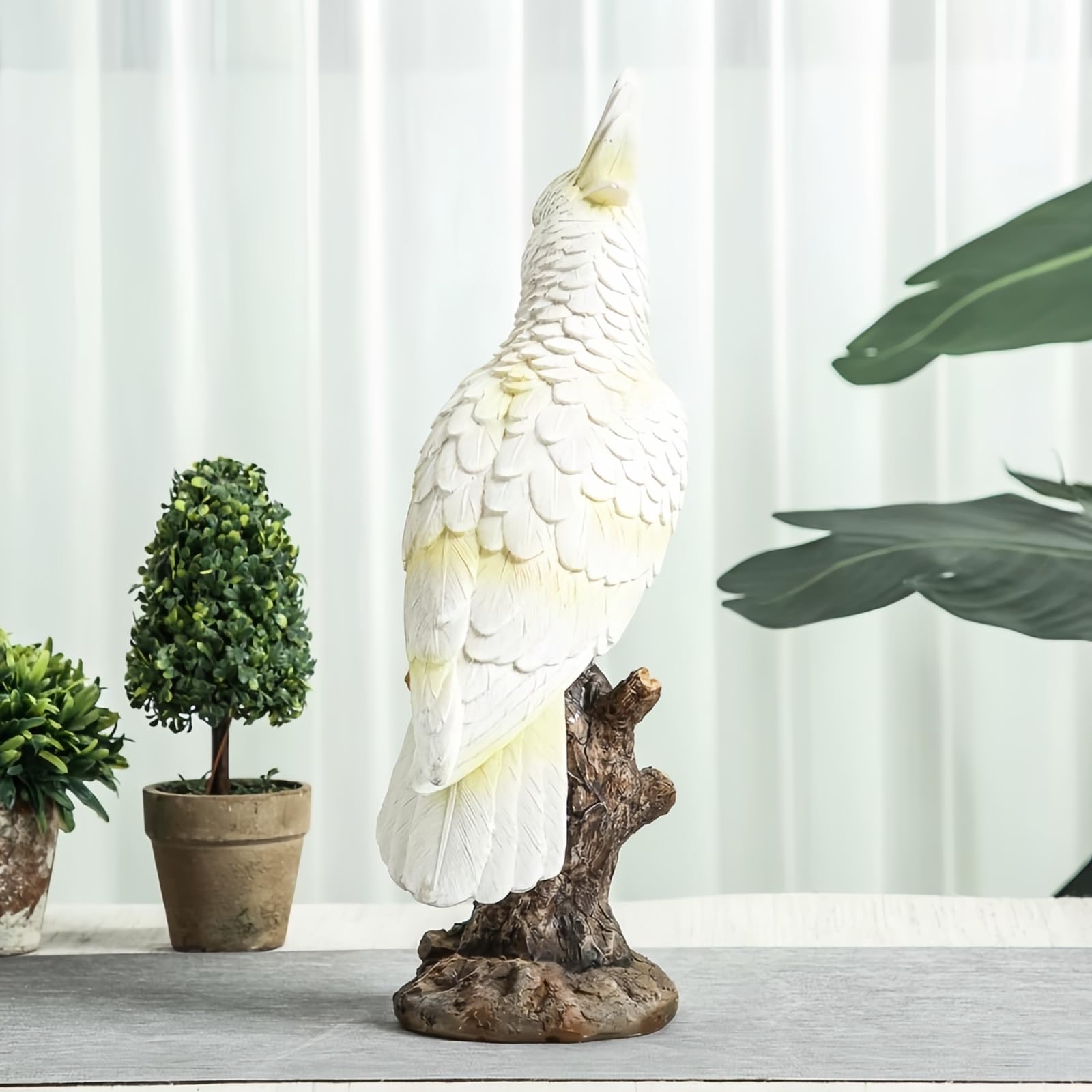 Figura Cacatúa de Resina 34cm Estatua Loro Blanco Decoración Jardín