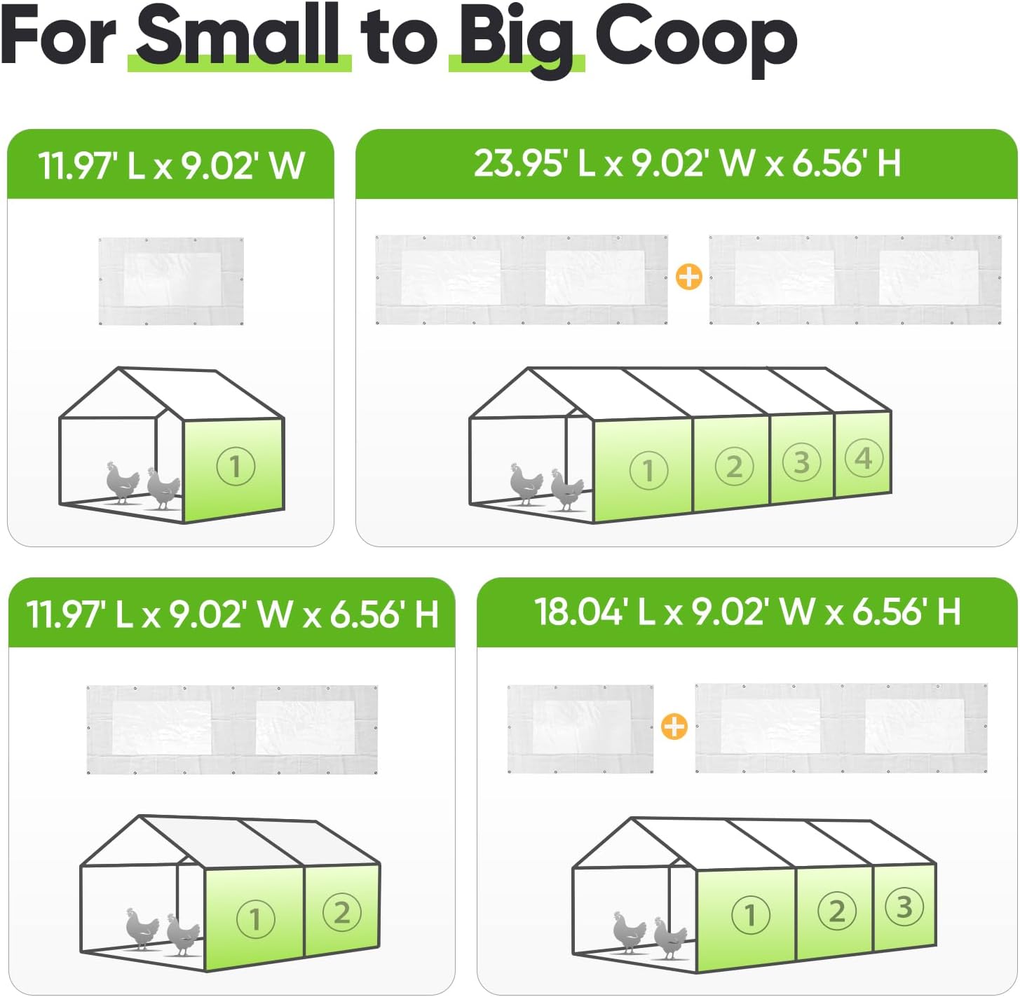 Quictent 6.6x4 FT Chicken Coop Cover Heavy Duty Winter Wrap with Window, Waterproof Chicken Run Tarp, Windproof Insulation Shield, 20 Ball Bungees (Side Panels, 2 Packs)