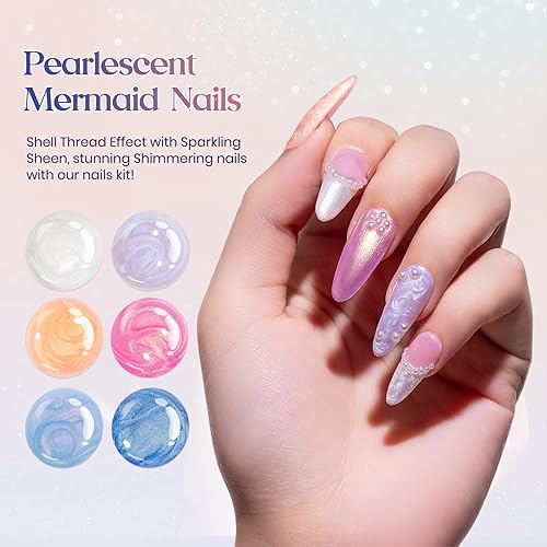 Miniatura 10 de MIZHSE Esmalte de uñas de gel que cambia de color esmalte de gel de perlas que cambia de estado de ánimo brillo azul hilo de dibujo remojado UV LED