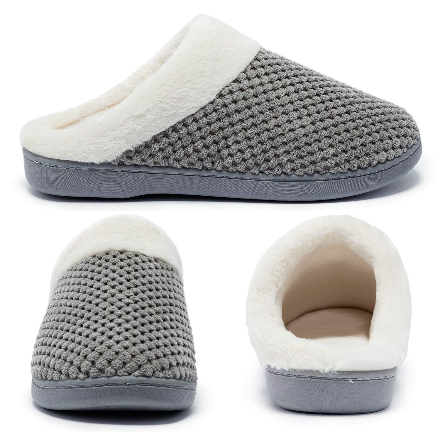Zapatillas de Estar por casa con Forro de vellón para Mujer Antideslizantes Espuma de Memoria para Interiores Zapatos cálidos acogedores de la casa