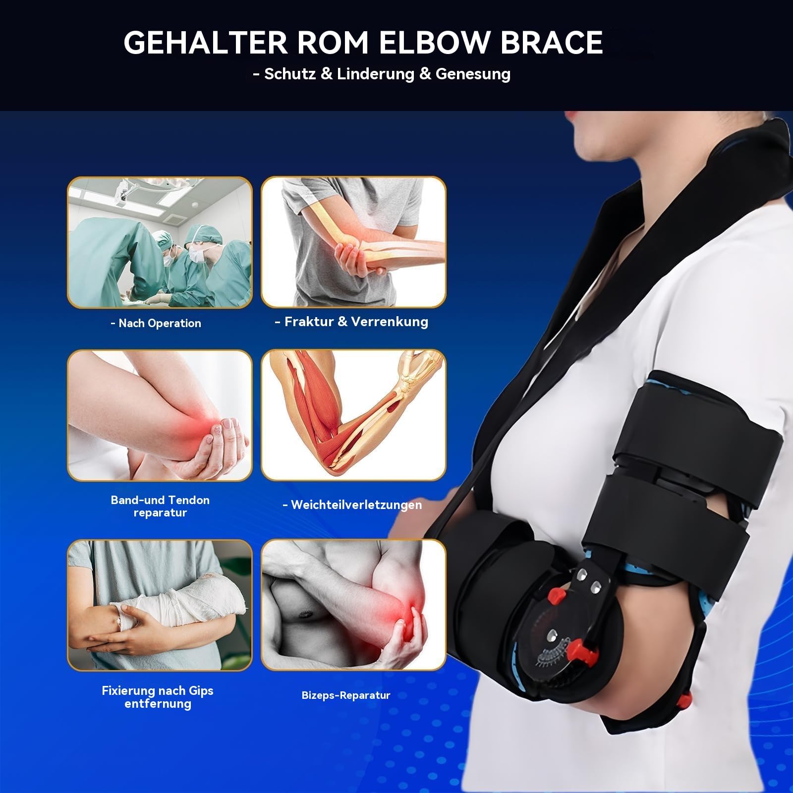 Ellenbogenorthese mit Bewegungsumfang Begrenzung,Stabilisierungsschiene zur Unterstützung der Armverletzung Erholung nach Operationen,bei Band-und Sehnenreparaturen,chirurgischer Versorgung Frakturen