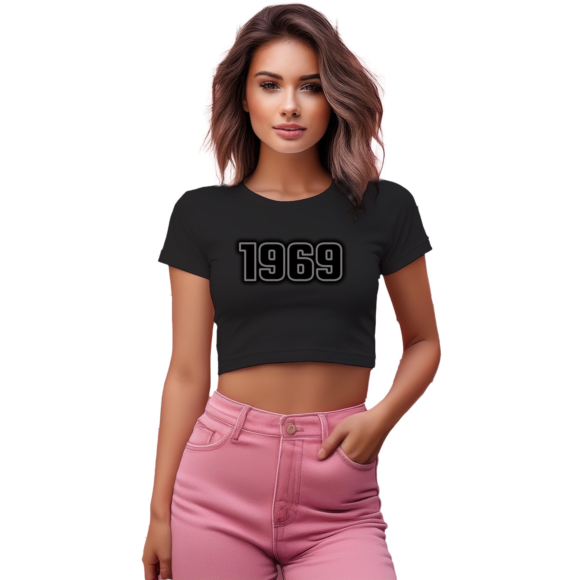 Crop top pour femme noir 1969 style retro unique