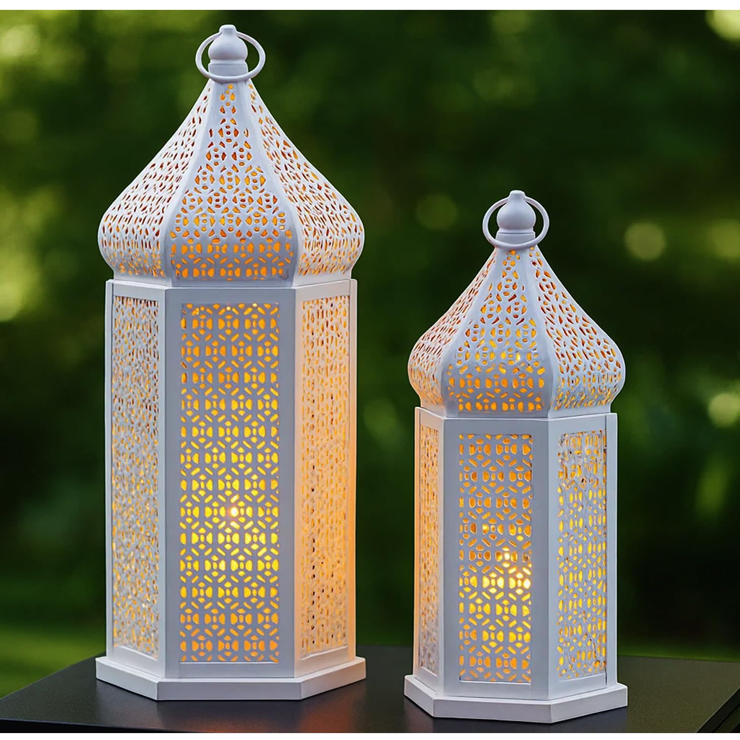 VELA LANTERNS Large Temple Tower Moroccan Lantern Lamp Decorative Candle Holders for Ramadan Decorations, Hanging, Outdoor Patio or Porch, Indoor Home