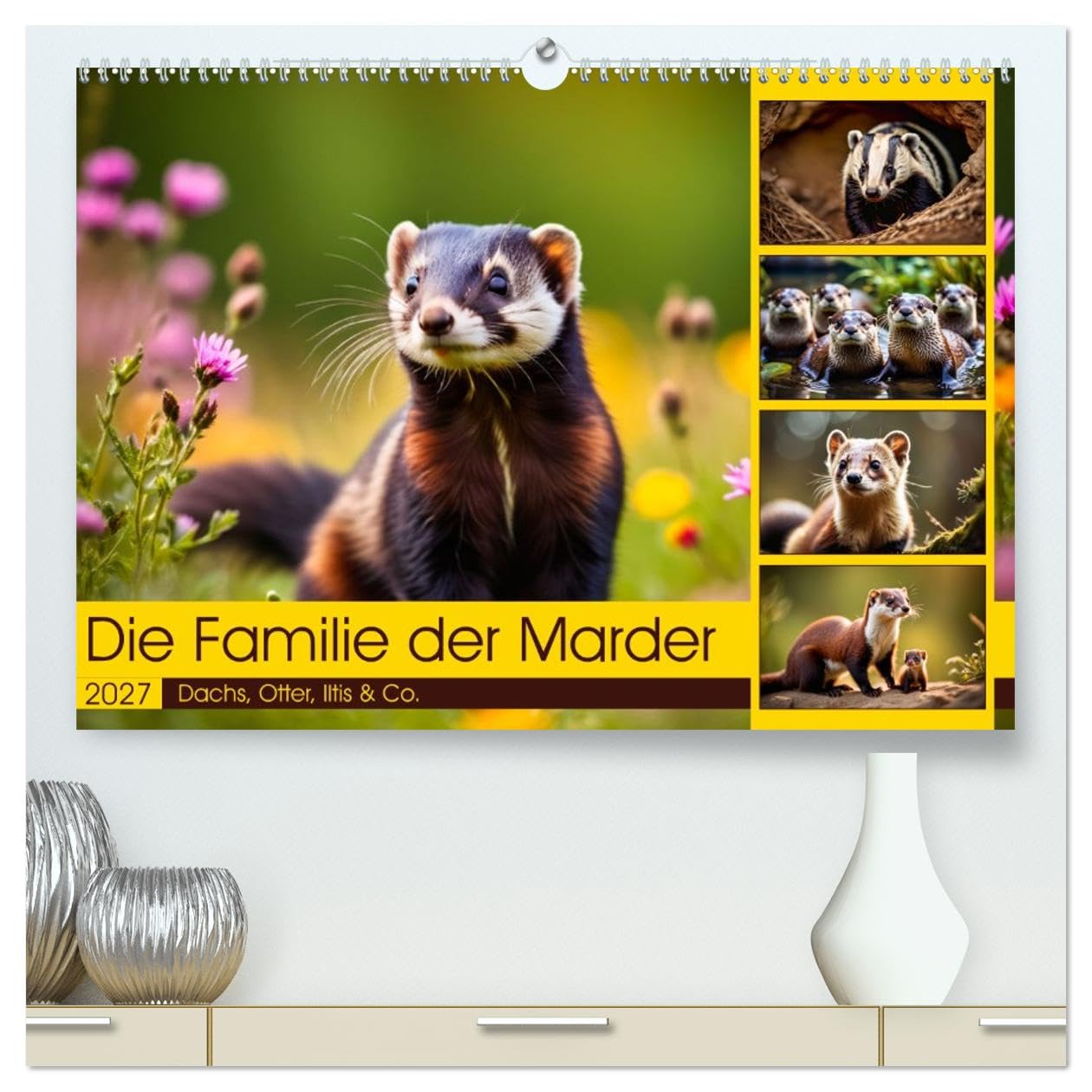 CALVENDO - Die Familie der Marder (hochwertiger Premium Wandkalender 2027 DIN A2 quer), Kunstdruck in Hochglanz: Dachs, Otter, Iltis & Co.