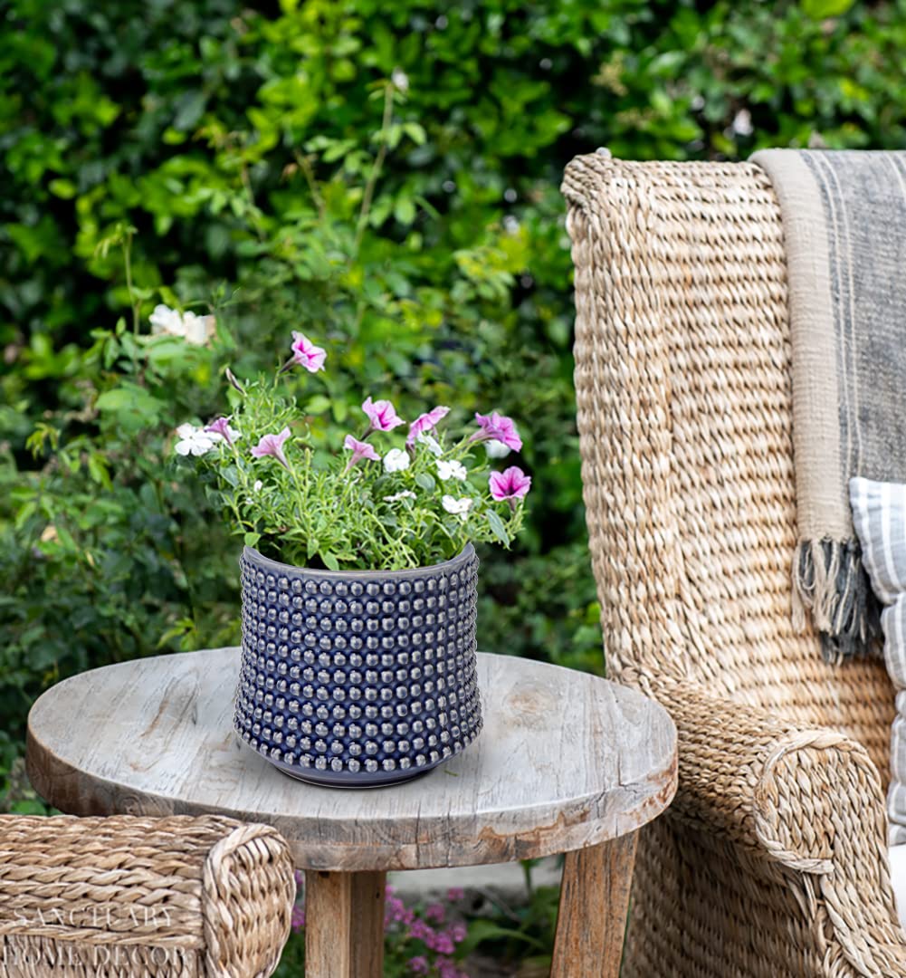 LE TAUCI Vaso di Ceramica per piante, 20+17+14 cm Vasi per Piante da interno con Foro di Drenaggio, Fioriere Cilindrico Medio, Set da 3, Smalto Verde Salvia