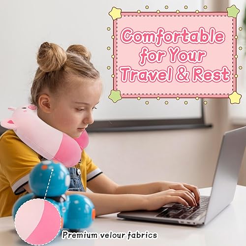 Miniatura 2 de LSYDCARM Almohada cervical de viaje para niños y adultos, almohada de viaje para niños de dibujos animados con máscara de ojos, almohada suave de