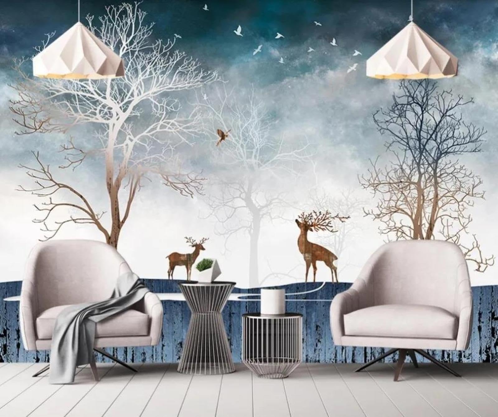 Papier peint mural 3d simple arbre ILIYA en tissu intissé haut de gamme
