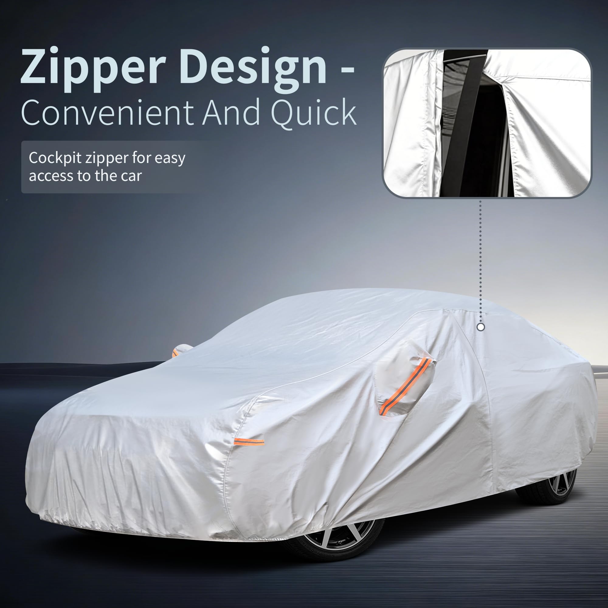 Car Cover Waterproof All-Weather,Heavy-Duty Outdoor Full Exterior Automobiles Snow Cover for SUV 181-190 inch,with Sun Visor,Anti-Scratch Cotton Lining & Zippered,Towel&Storage Bag — view 4