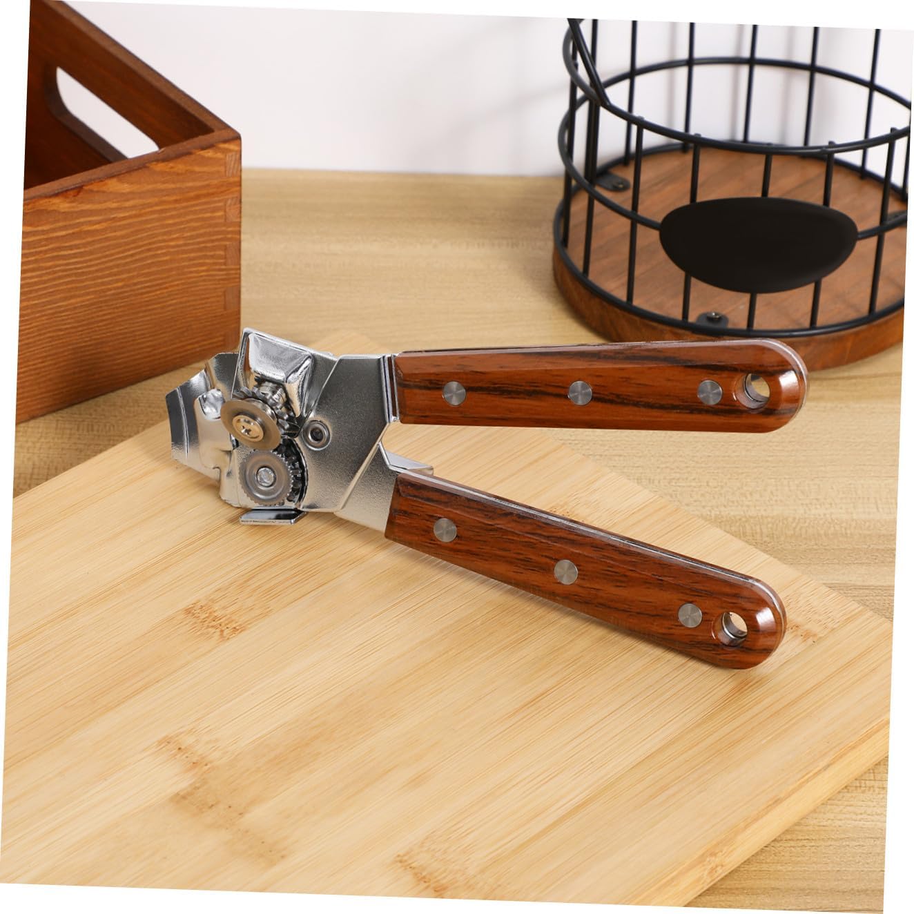Sturdy Can Opener Multi-function Bottle Opener Wooden Handle Stainless Steel Camping Essential