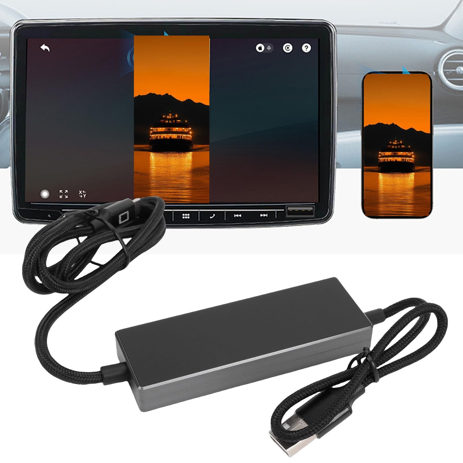 Ottocast Adattatore Cablato, Mirroring Touchscreen con Controllo Bidirezionale, Compatibile con di Fabbrica, Display HD per Navigazione e Streaming