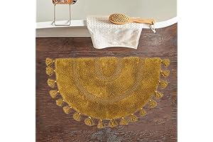 Gorgeous Golden Accent: Handwoven Boho Bath Rug with Tassels