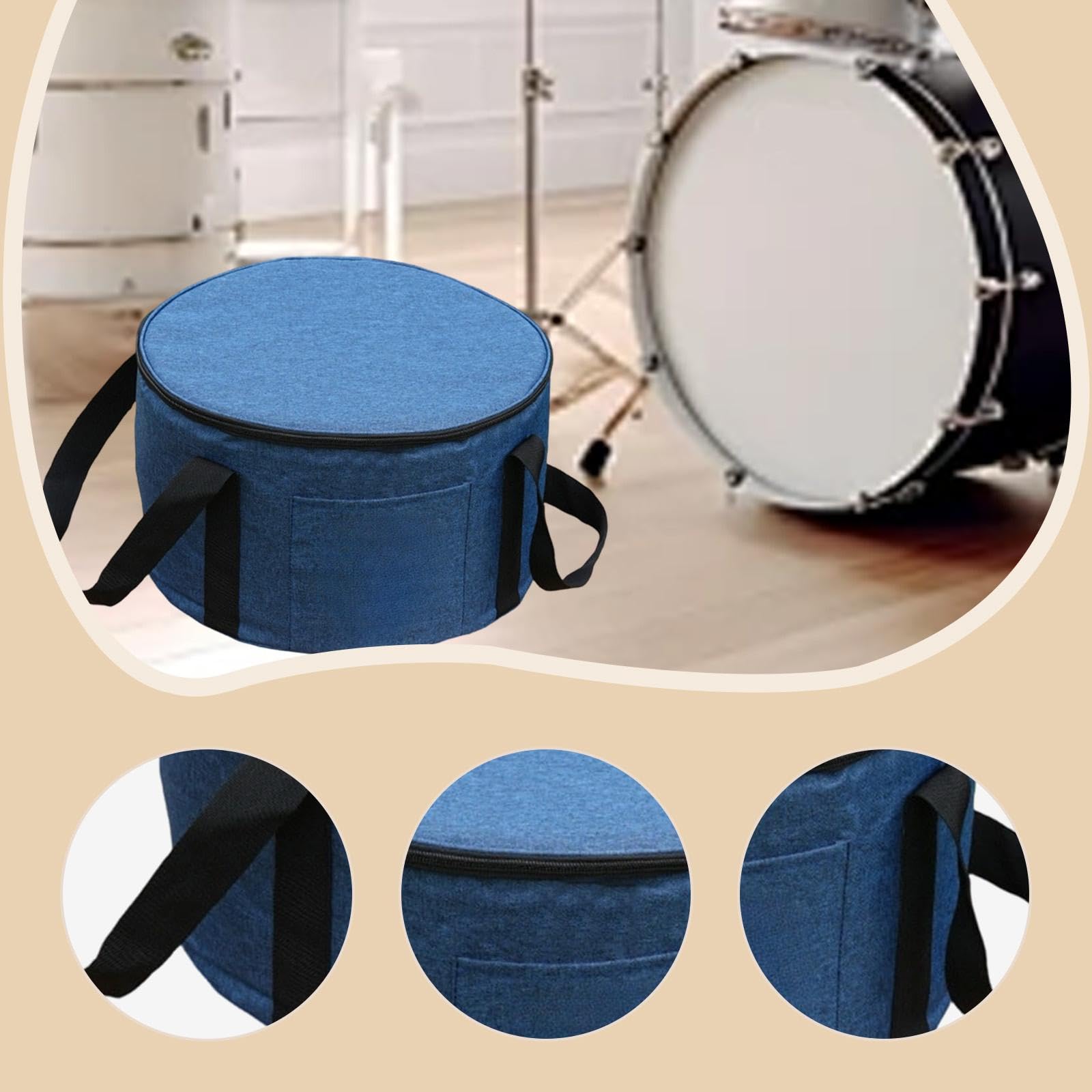 Snare Drum Stoßfester Polsterung Robuster Oxford Stoff Wasserabweisendem Reißverschluss Gepolsterter Tragetasche Und Zubehörhalter für Musiker, 35cmx35cm