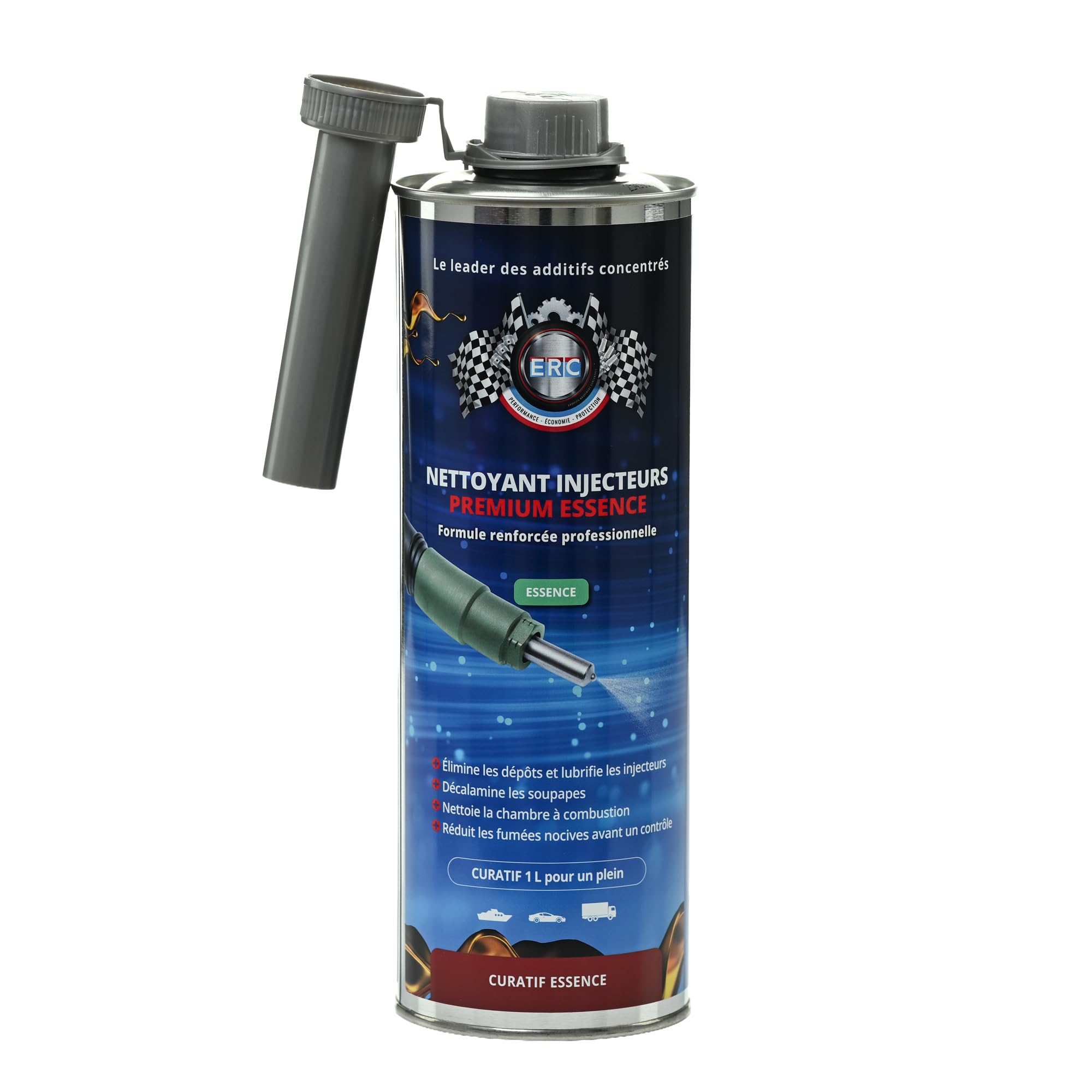 ERC – [Nettoyant injecteur premium essence] | Additif Essence | Nettoie & Protège circuit de carburant | Réduit consommation & émissions polluantes | Assure accélération & ralenti régulier | 1L