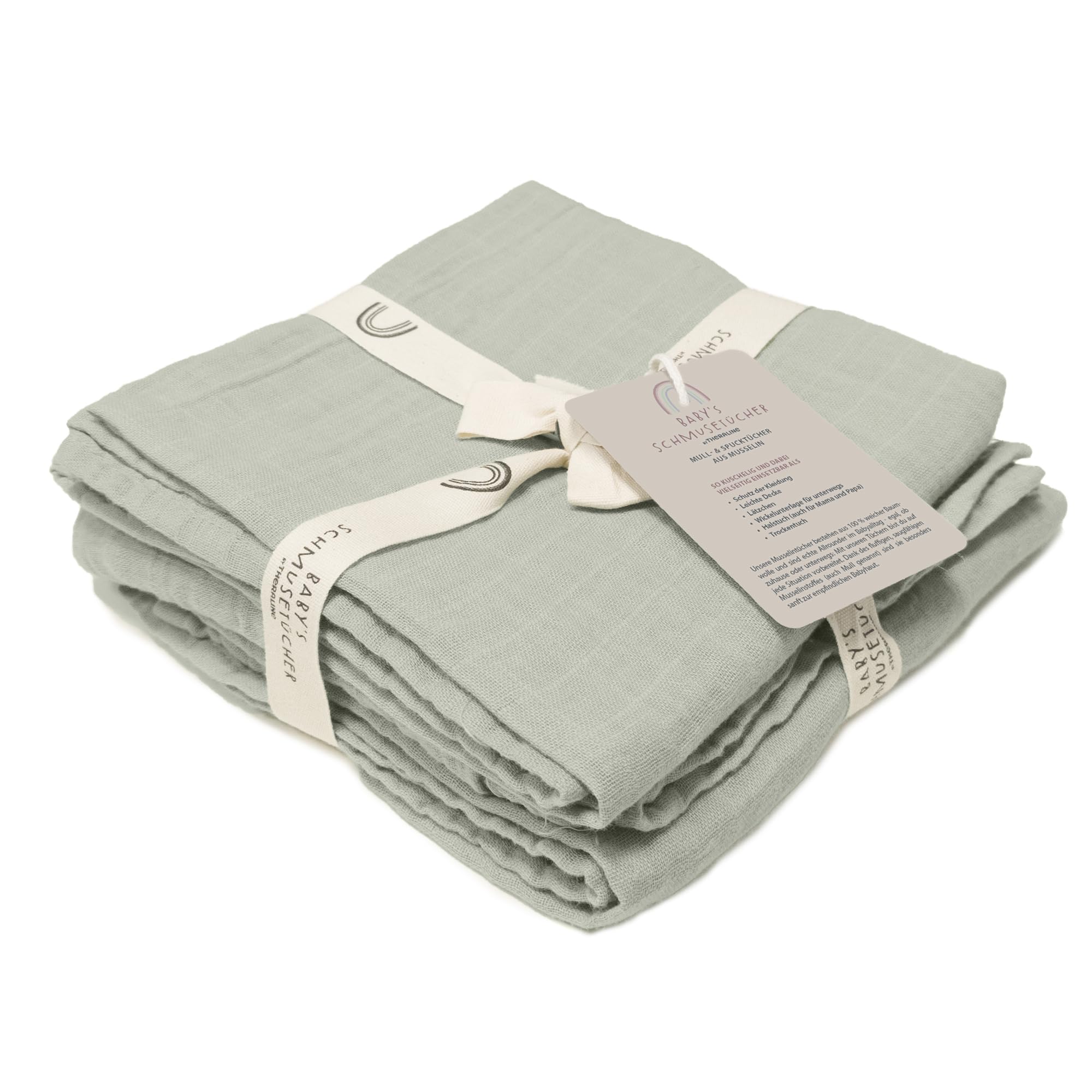 Baby's Schmusetücher 3er-Set Musselintücher | Mulltücher für Babys 70x70 cm | 100 % Baumwolle Oeko-TEX Zertifiziert | Weich & saugstark | Waschbar bei 60 °C | Farbe: Salbei