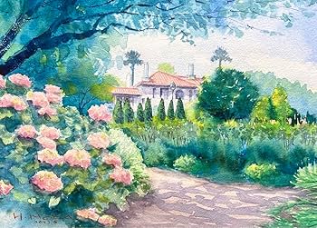 Amazon.co.jp: 377＊紫陽花とイギリス館 水彩画 原画 透明水彩