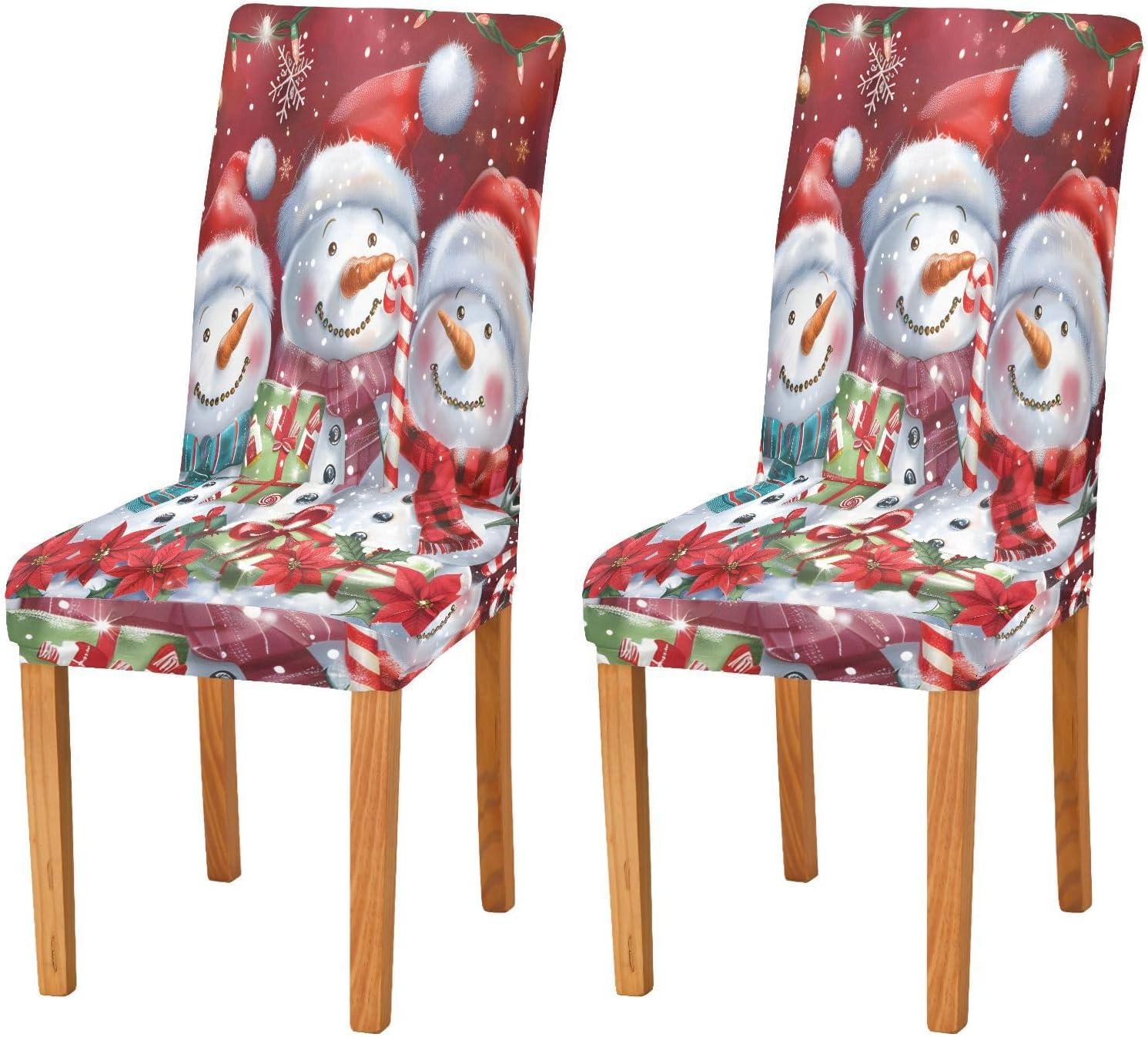 ALAZA Chair Covers for Dining Room, Three Snowmen Santa Hats Stretch Chair Cover Sets Chair Protector Removable Washable for Ktichen Restaurant Hotel
