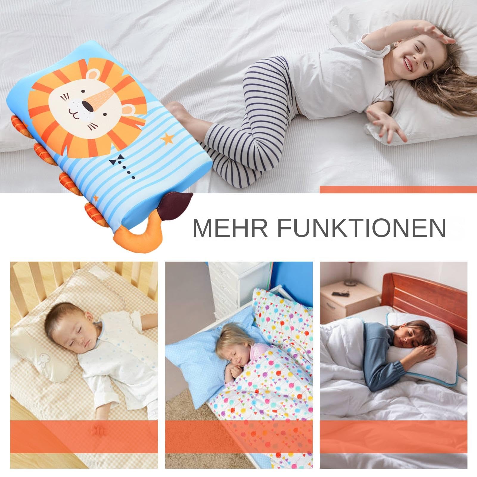 Generisch Cuscino per bambini per dormire – Cuscino per lettini | Cuscino ergonomico con disegno di animali per divano viaggio a casa