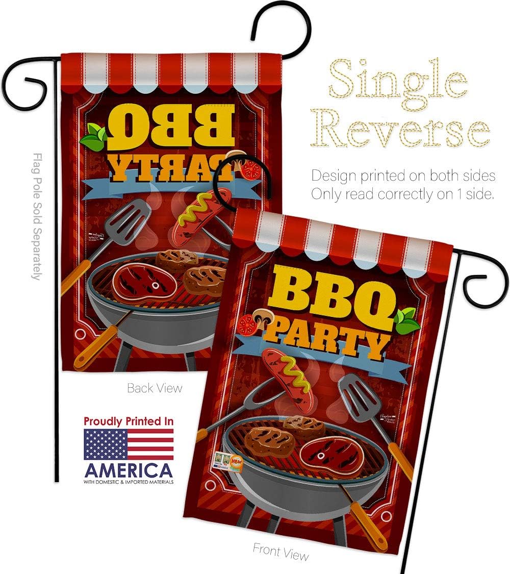 BBQ Party Garden Flag Set Wall Holder Summertime Fun and Sun Beach Pool Luau Tropical Season Outdoor Sunny Small Decorative Gift Yard House Banner Made In USA 13 X 18.5