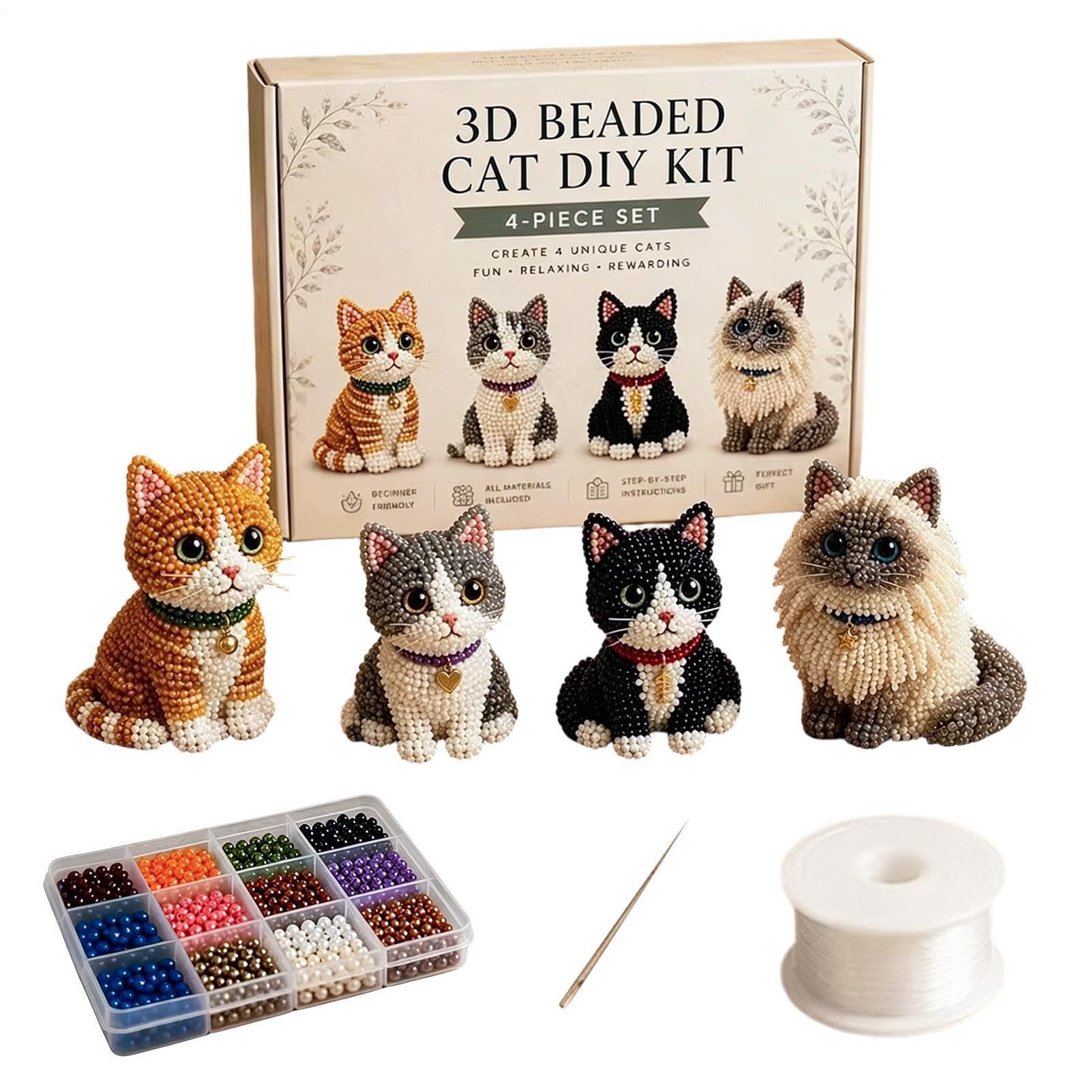 Kit de bricolaje de gato con cuentas 3D hecho a mano para adultos 8