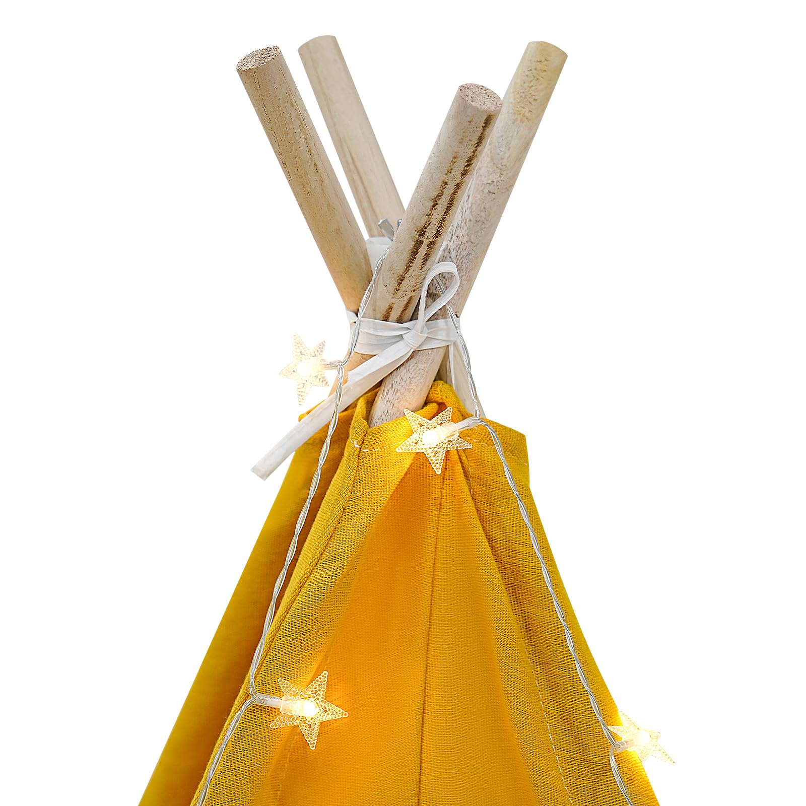 Tipi Tente pour Enfants avec LumièRes,Tipi Enfant Interieur Tente de Jeux Jeu Pliable en Coton avec Tapis 120 * 120 * 140cm,Salle de Jeux Spacieuse pour 1-3 Enfants (Jaune)