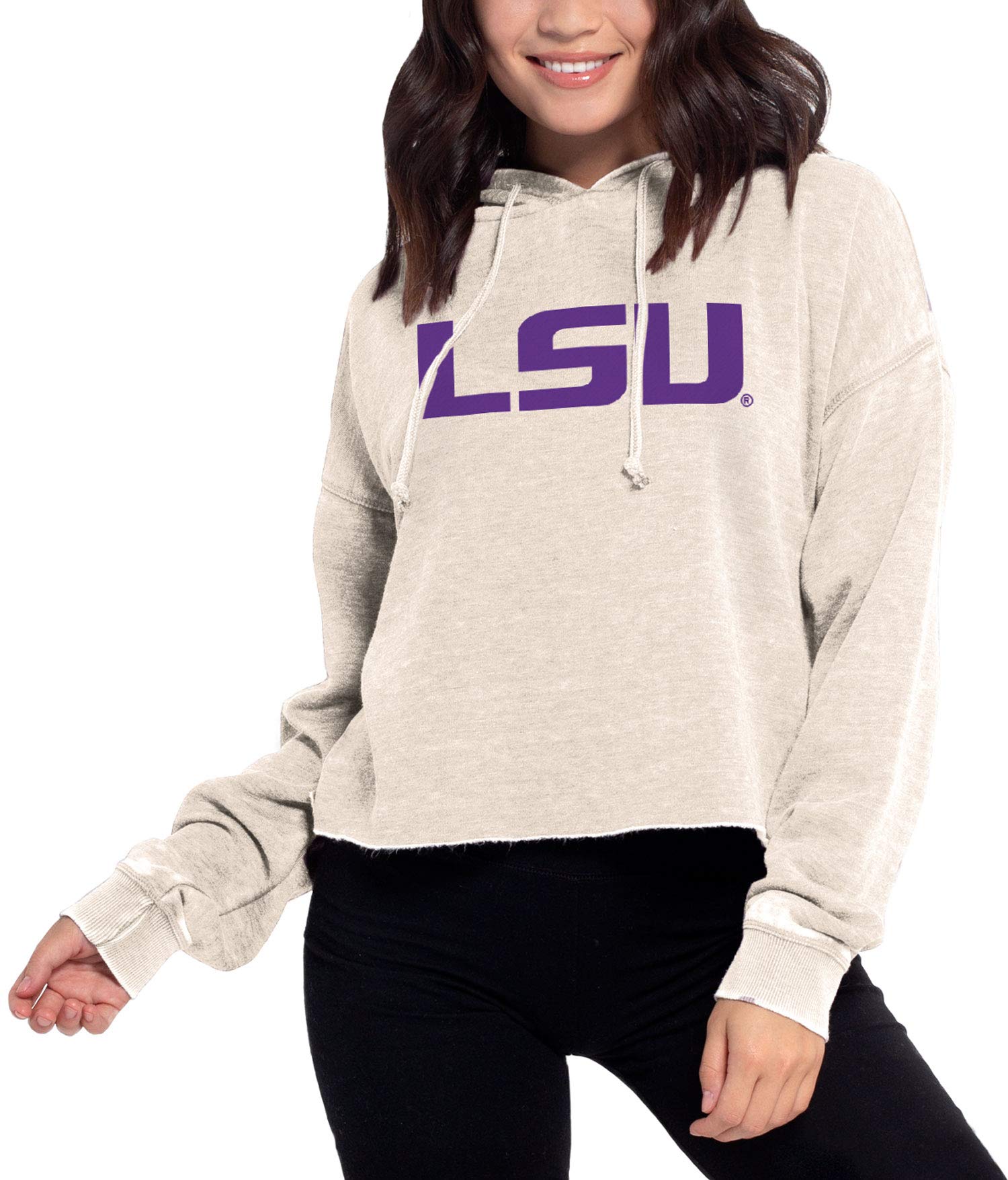 Chicka-D NCAA LSU Tigers Women's Cropped Campus Hoodie – Oatmeal, Burnout Fleece, Officially Licensed - View #11
