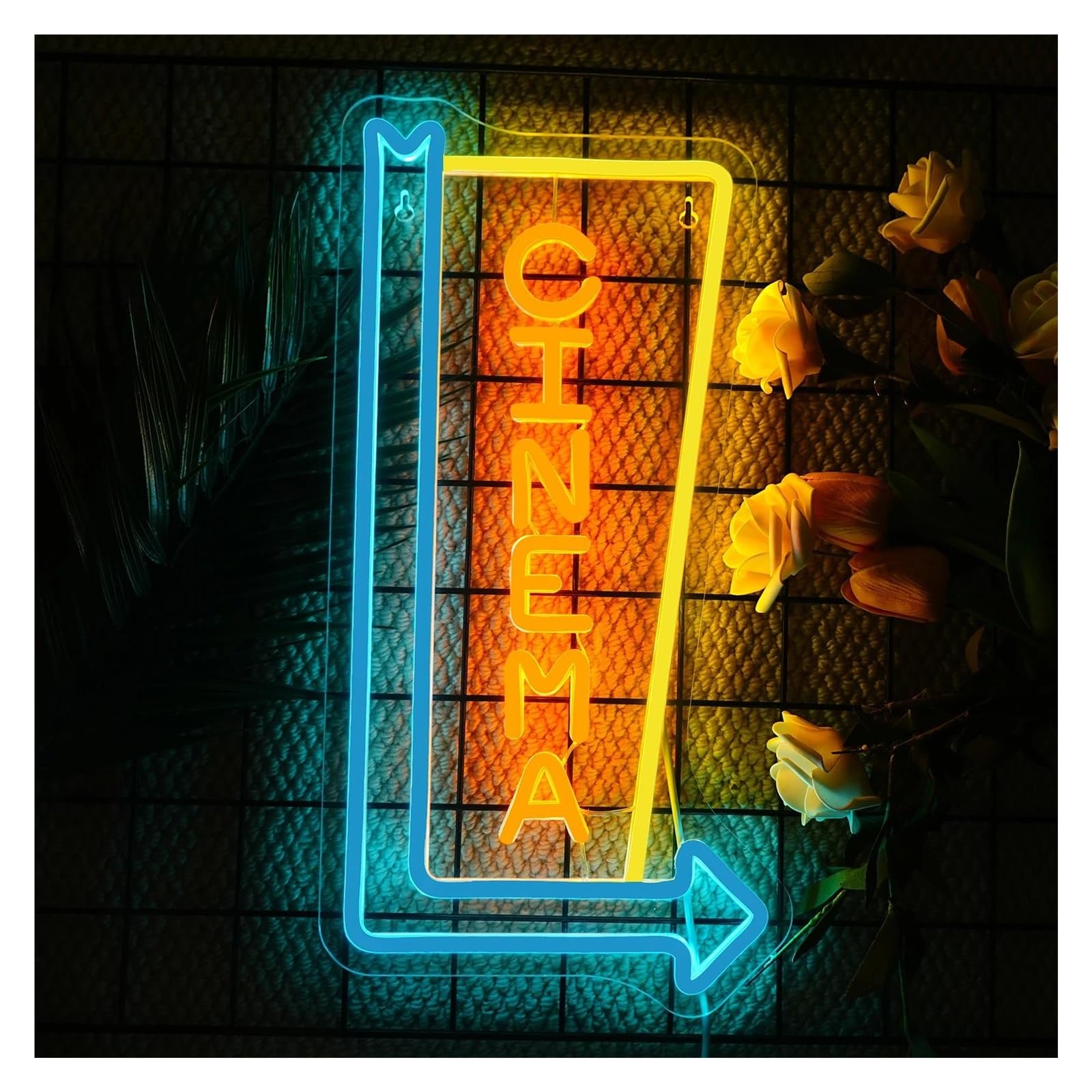 SHOUXI Sign Lamp Cinema On The Right Neon Signs Wall Art Font Decor USB with Dimmable Switch for Cinema Theatre Decorative 39х18cm