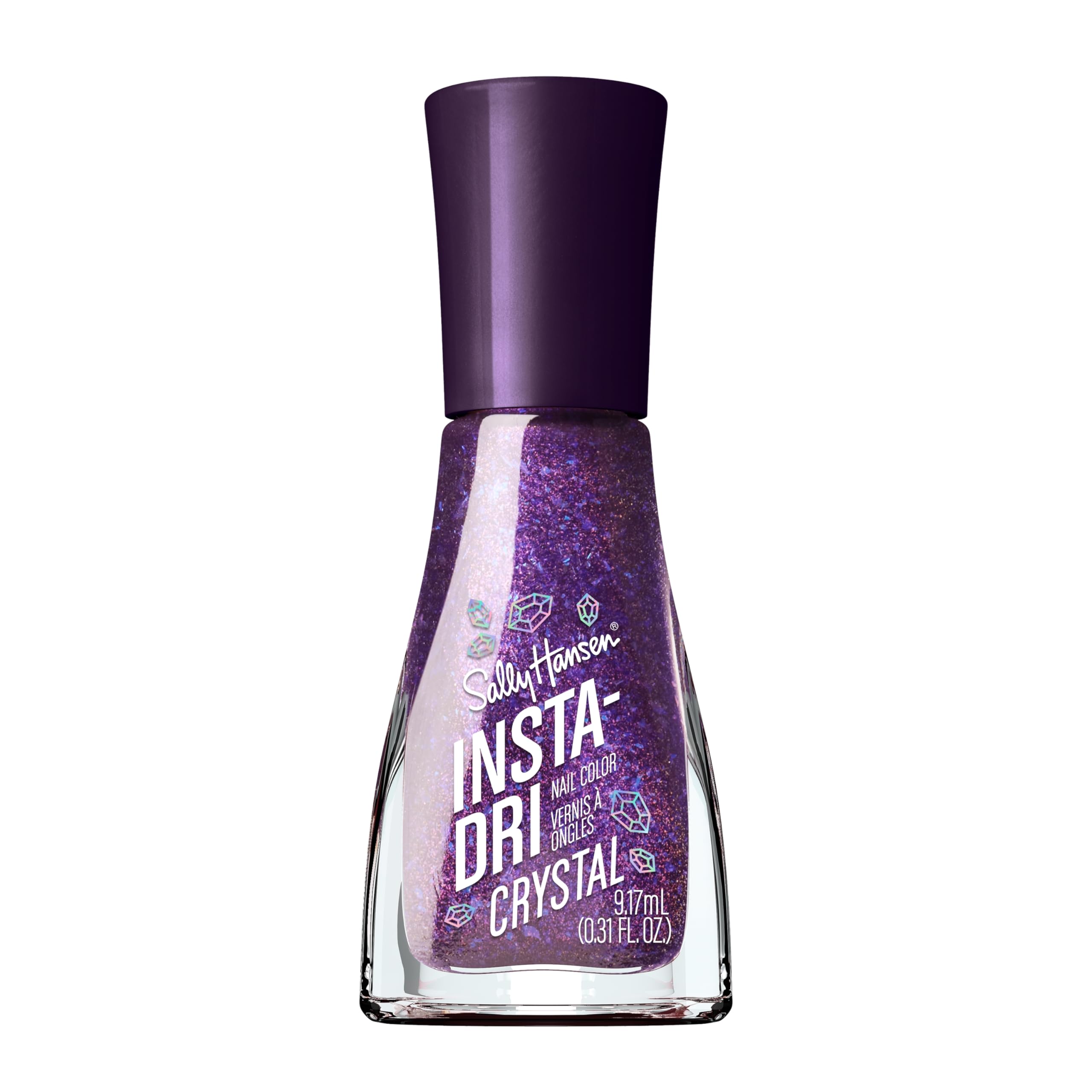 Sally Hansen Insta-Dri Crystal Nail Polish | Quick Dry, Long Lasting, Streak-Free Shine | Opaque, Shimmery | 124 Amethyst Allure | Holographic Violet