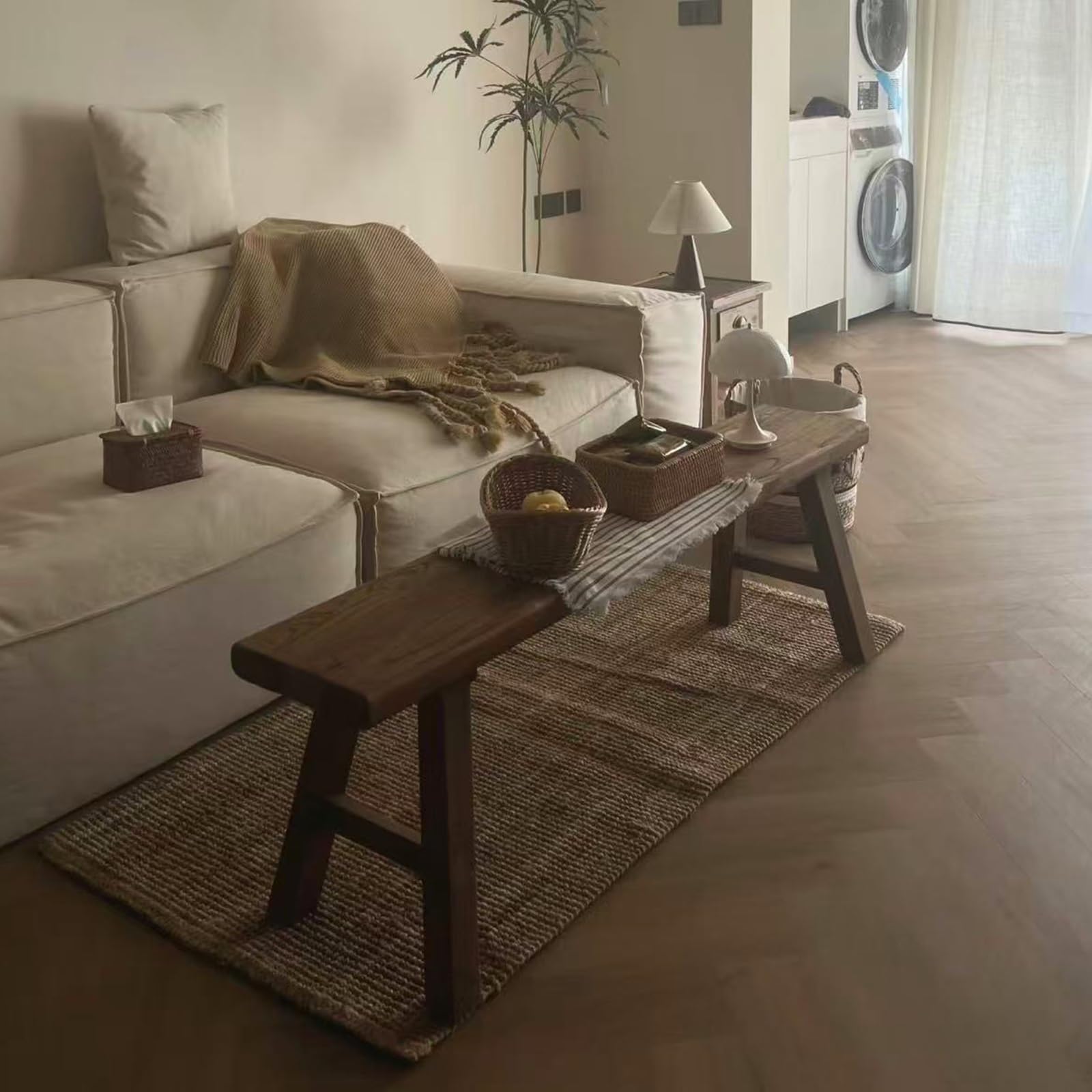Banco de entrada de cocina de madera natural asiática, Banco de comedor de madera para entrada de estilo rústico, fácil de montar para dormitorio, mesa de comedor, sala de estar, pasillo(50*25*45cm)