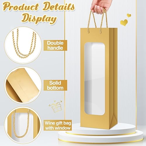 Miniatura 59 de Tioncy 24 bolsas de regalo de botella de vino individual de Navidad, bolsas de champán para bodas a granel con ventana transparente, cajas Negro