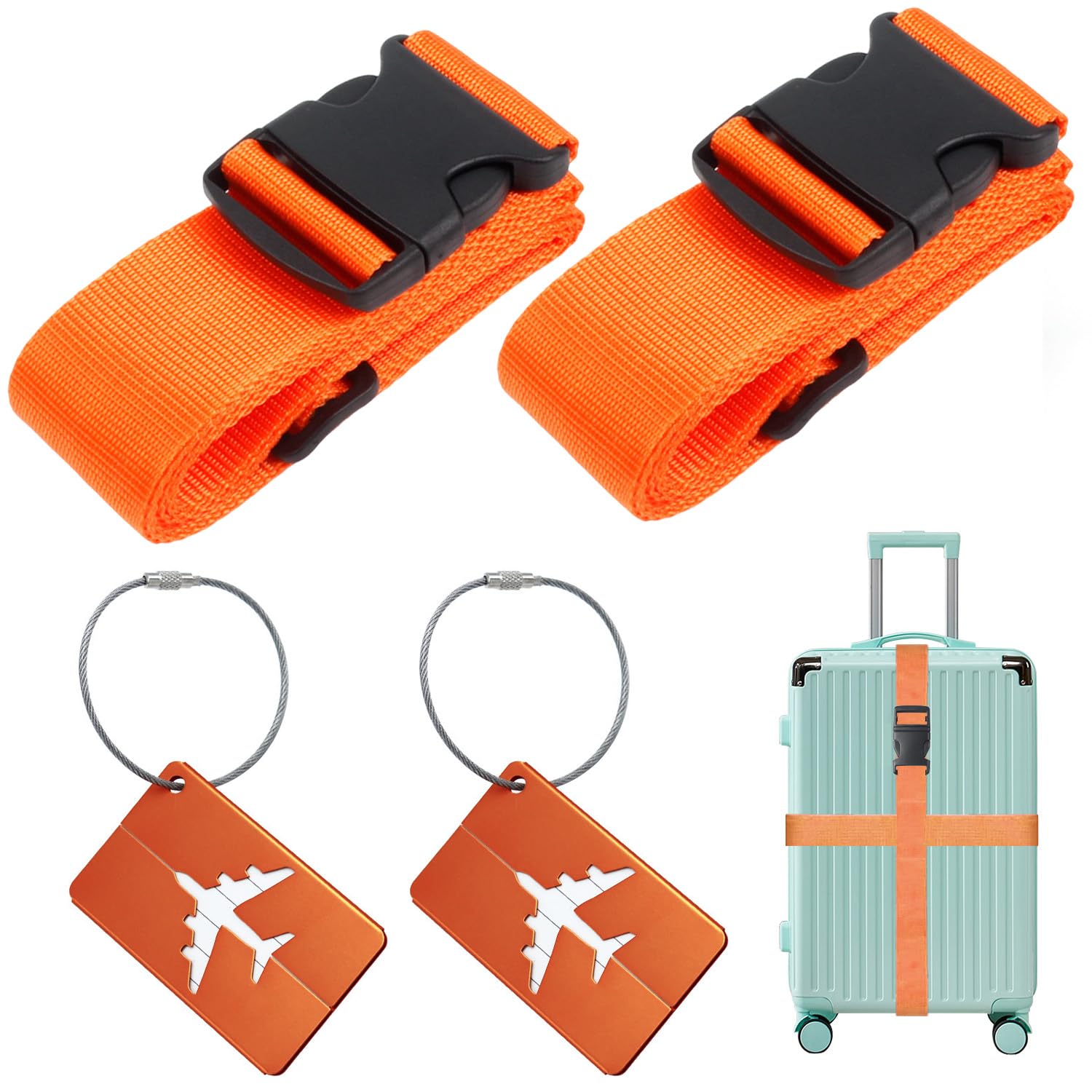 GNALIA Koffergurt Set 2-teilig + 2 Bordkarten - 5cm Breit Verstellbar In Rot Für Reisegepäck