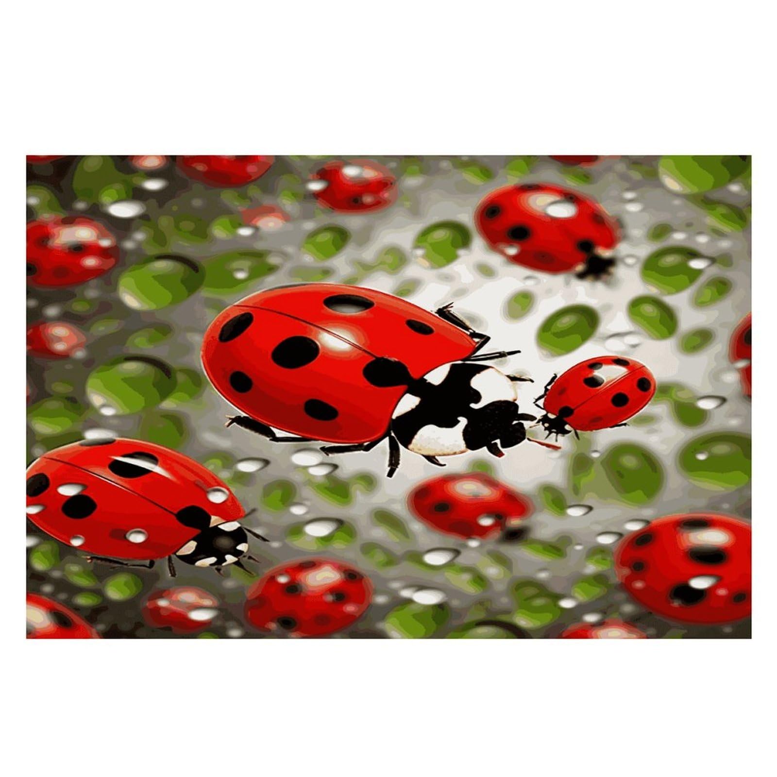 Ladybug Placemats Wipeable Heat Resistant Table Mats Washable Flax Place Mats Elegant Cloth Non-Slip Placemat for Kitchen Dinning Party Table Decor 12 * 18 in