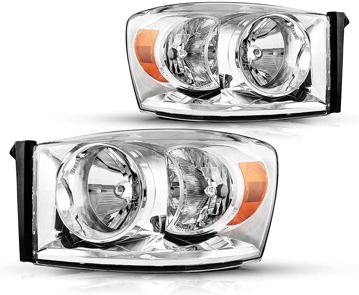 Torchbeam Headlight Assembly Compatible with 2007-2008 Ram1500, OE Headlamp Replacemen for 2007-2009 Ram2500/3500 Black Housing Amber Reflector Clear Lens Driver and Passenger Side