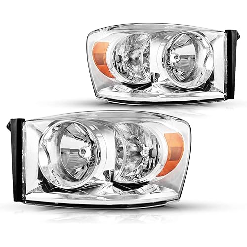 Torchbeam Headlight assembly with 2006-2009 Ram 1500/2500/3500 Replacement Headlamp Kit Black Housing Amber Reflector Clear Lens Driver and Passenger Side