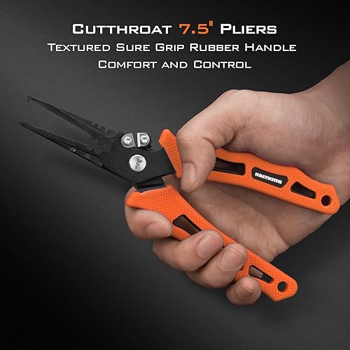 Miniatura 16 de KastKing Cutthroat Alicates de pesca resistentes al agua salada de 7.5 pulgadas, tijeras trenzadas de 5 pulgadas, cortador de líneas, removedor