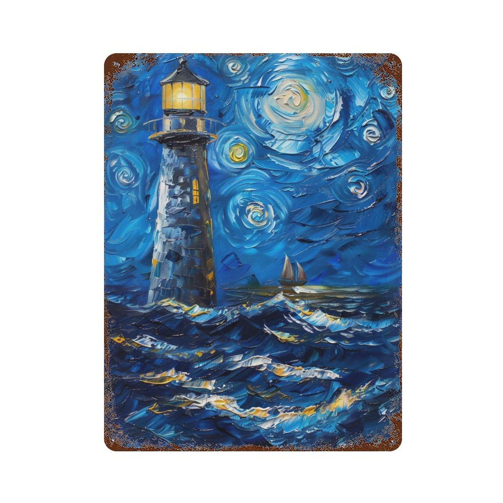 FHUYEURHRY Starry Night Style Lighthouse Ocean 04 Wall Decor Retro Iron Vintage Art Metal Tin Sign Poster Modern Home Cofffee Club Art Bar Shop Decorations Style-20 40x30cm