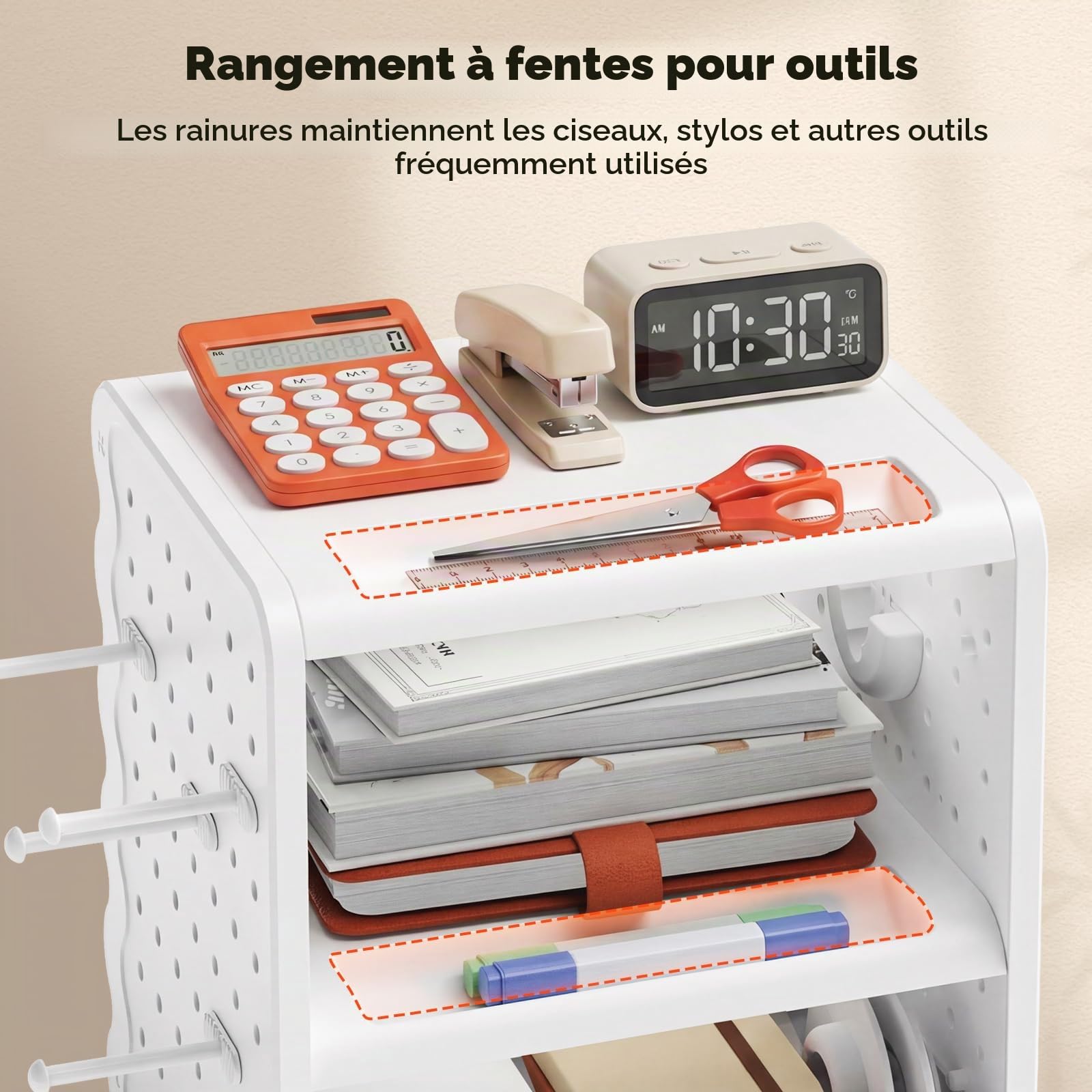 MUNBYN Le Porte-étiquettes Thermiques 4x6 est, 5 en 1 doté de Trois étagères, de tiroirs, de Crochets et d'un Panneau perforé. Idéal pour l'impression d'étiquettes d'expédition, Le Bureau et lmaison