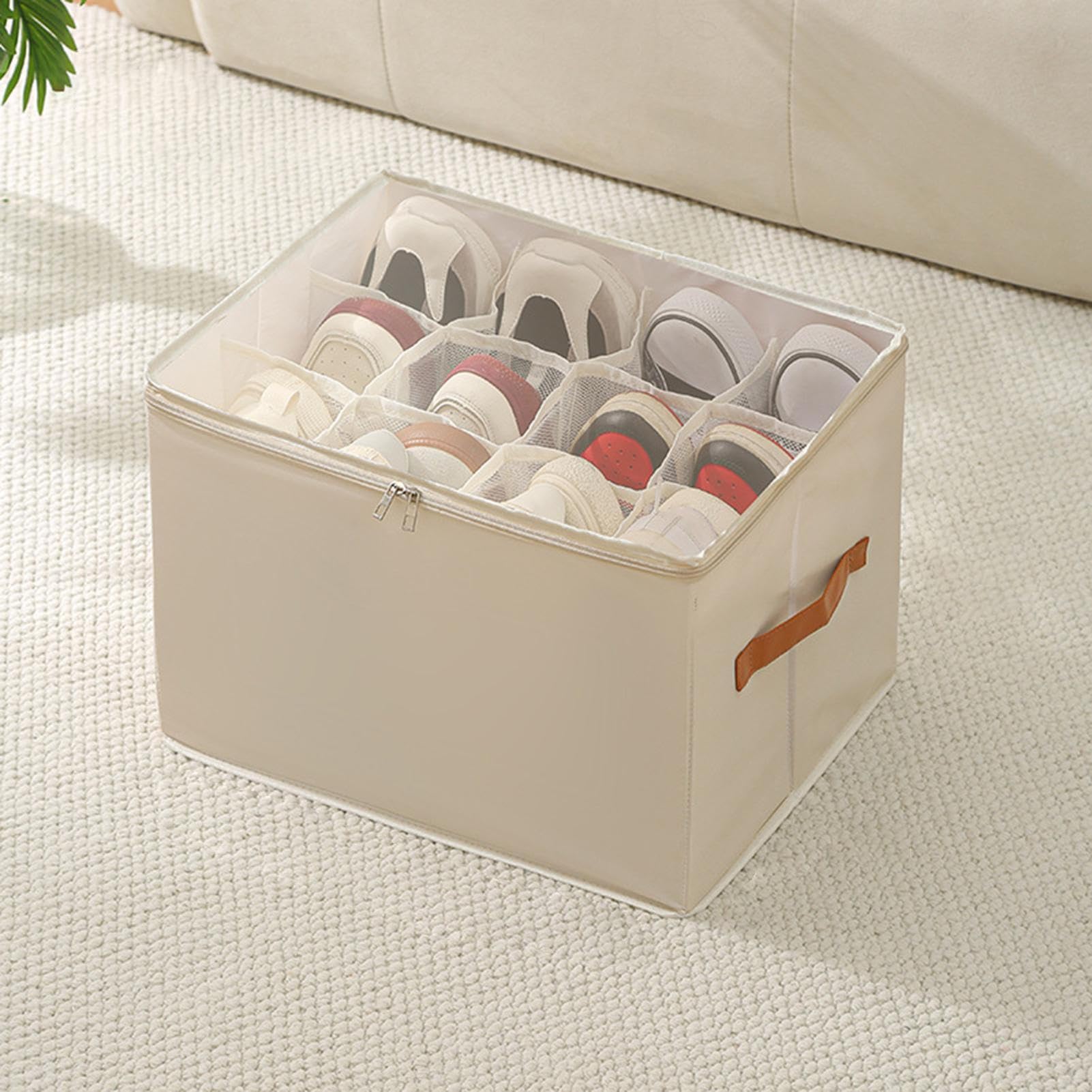Set di scarpiere portatile, 43 cm, pieghevole, trasparente, con coperchio e manico, ideale per corridoio, armadio, soggiorno, contenitore per scarpe salvaspazio