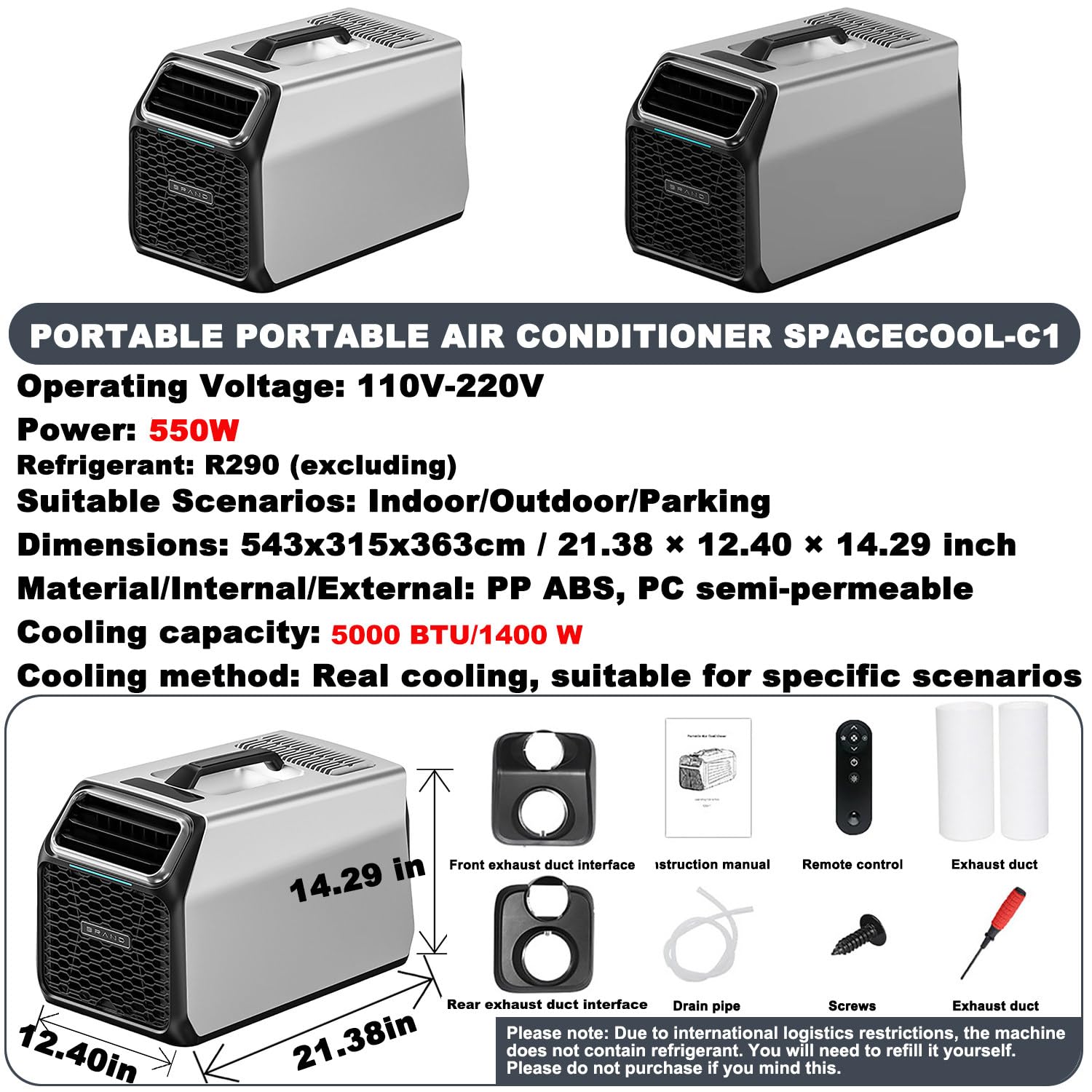 Climatizzatore portatile da campeggio 5000 BTU per tenda e camper, condizionatore DC con compressore GMCC, auto-evaporante, timer e modalità sleep per furgone, camion, piccoli ambienti Gray