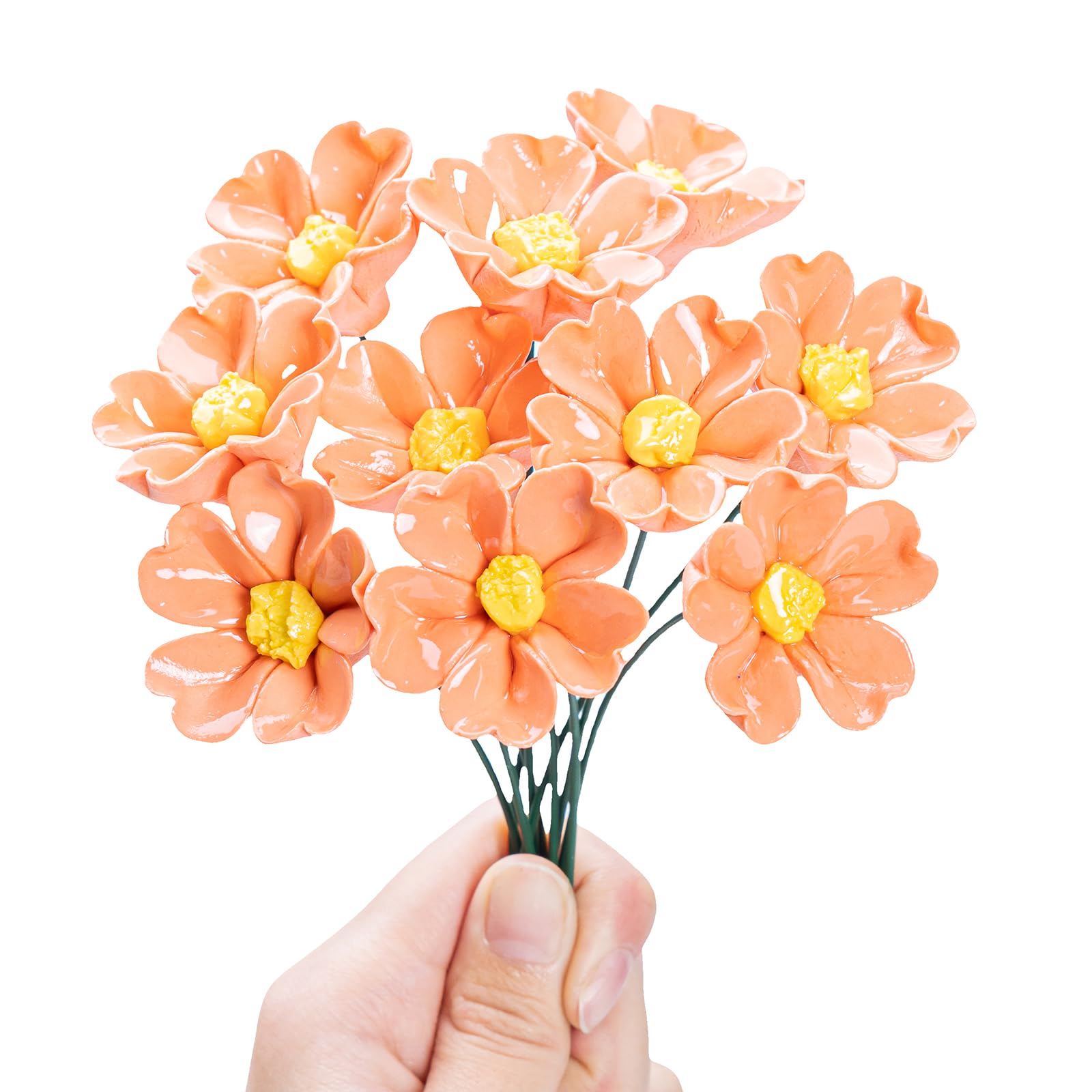 TGYHCJBY Ceramic Flowers Lifelike Fake Flowers for Home Decor, Vintage Rustic Wedding Table Centerpiece, Living Room Bathroom Farmhouse Decoration (Style B-orange)