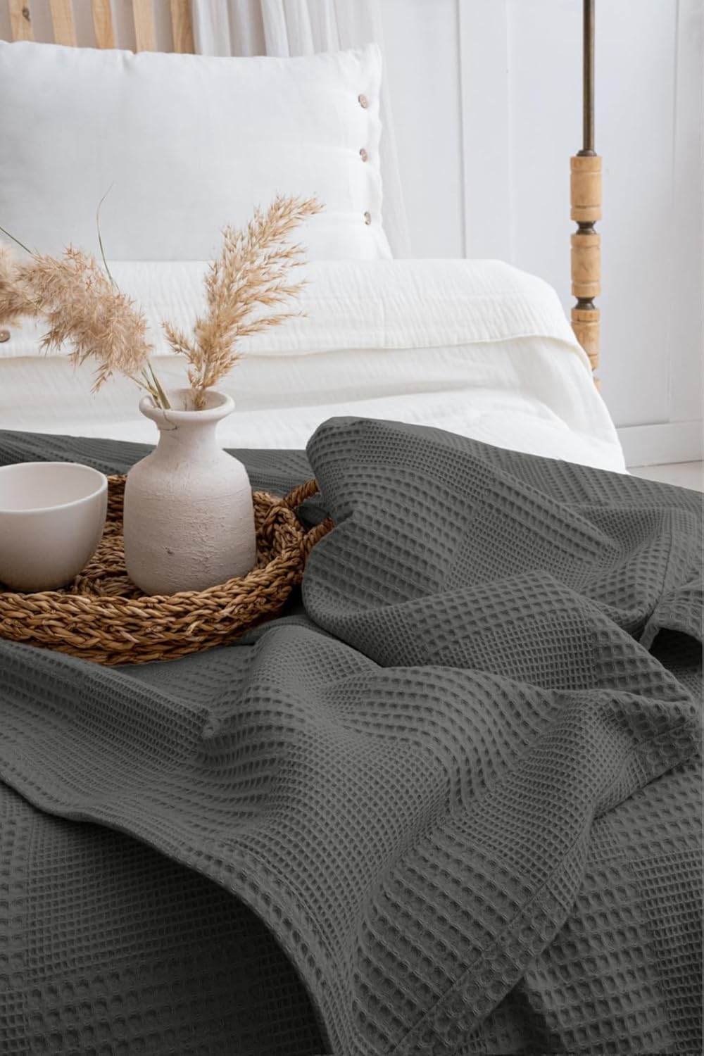 SODEF Bedspread 100% Cotton Double Size 83x91 in Comfortable Honeycomb Pattern Lightweight Bed Coverlet for Seasons, Green - Green
