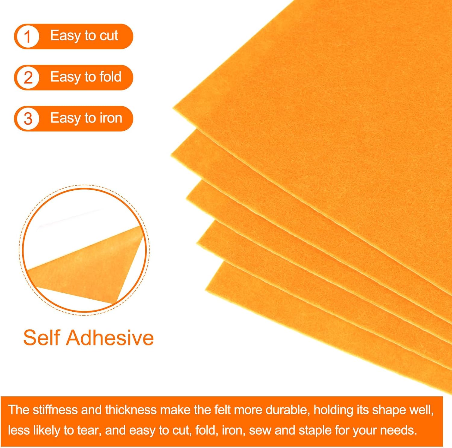 MECCANIXITY Adhesive Felt Sheets, Felt Fabric Crafts Back Adhesive Felt Sheets 11.8 inch x 7.9 inch Peel and Stick Amber for DIY Sewing Crafting Projects 10 Pcs