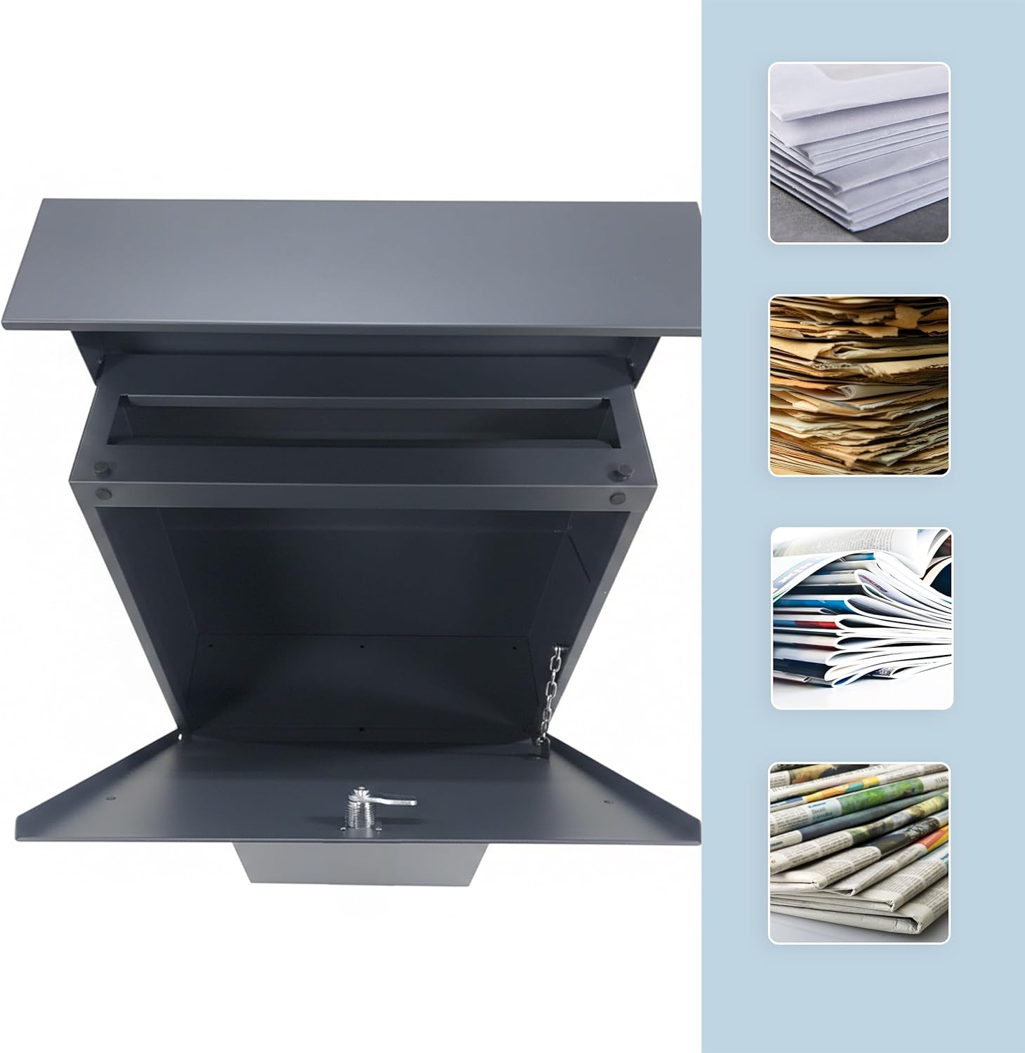 Relaxdays Standing Letter Box with Newspaper Compartment 111 x 39.5 x 14 cm Weatherproof 2 Keys Postbox Anthracite