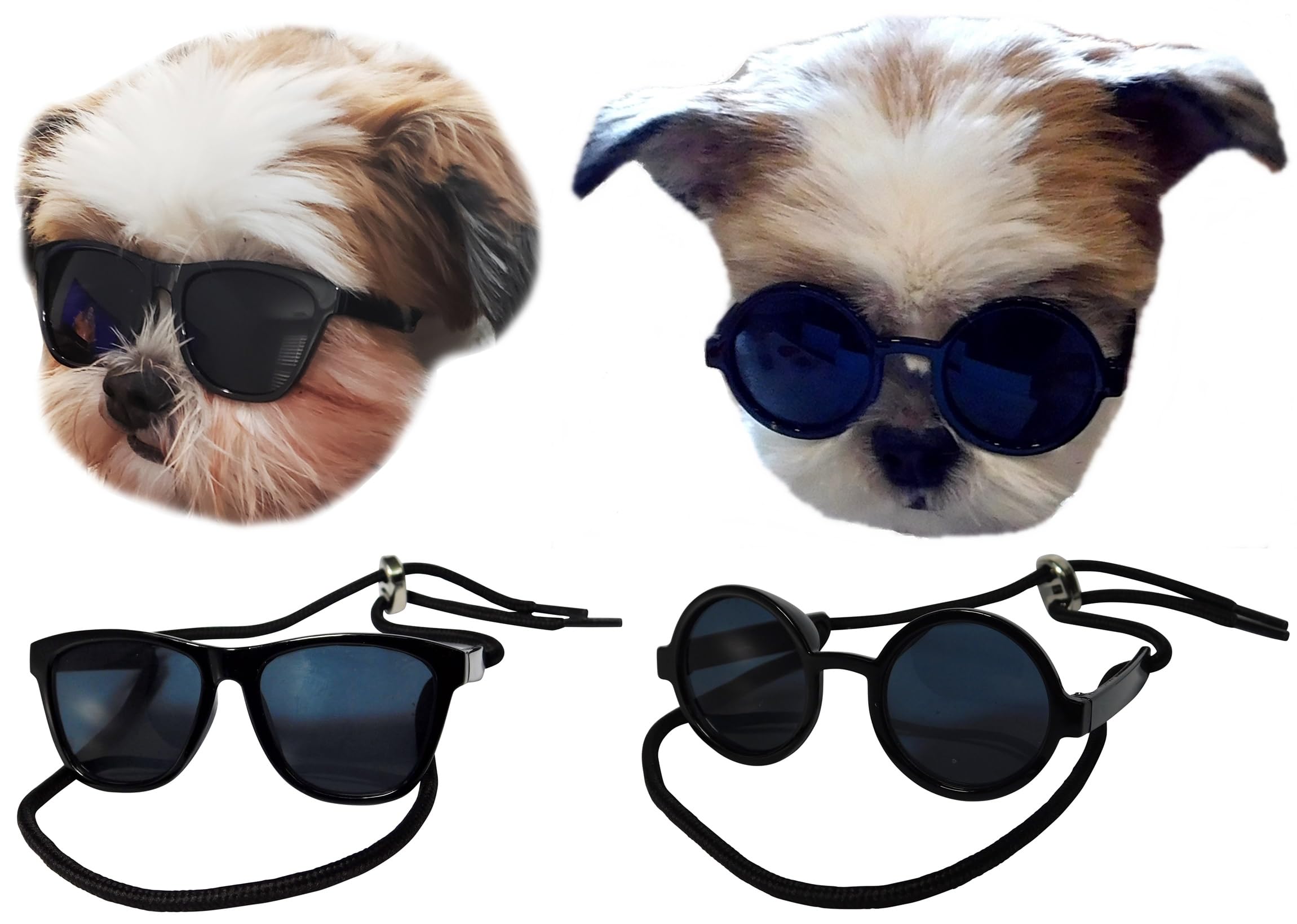 Lunettes de soleil pour chat et petit chien de moins de 6,8 kg - Lot de 2 paires rondes
