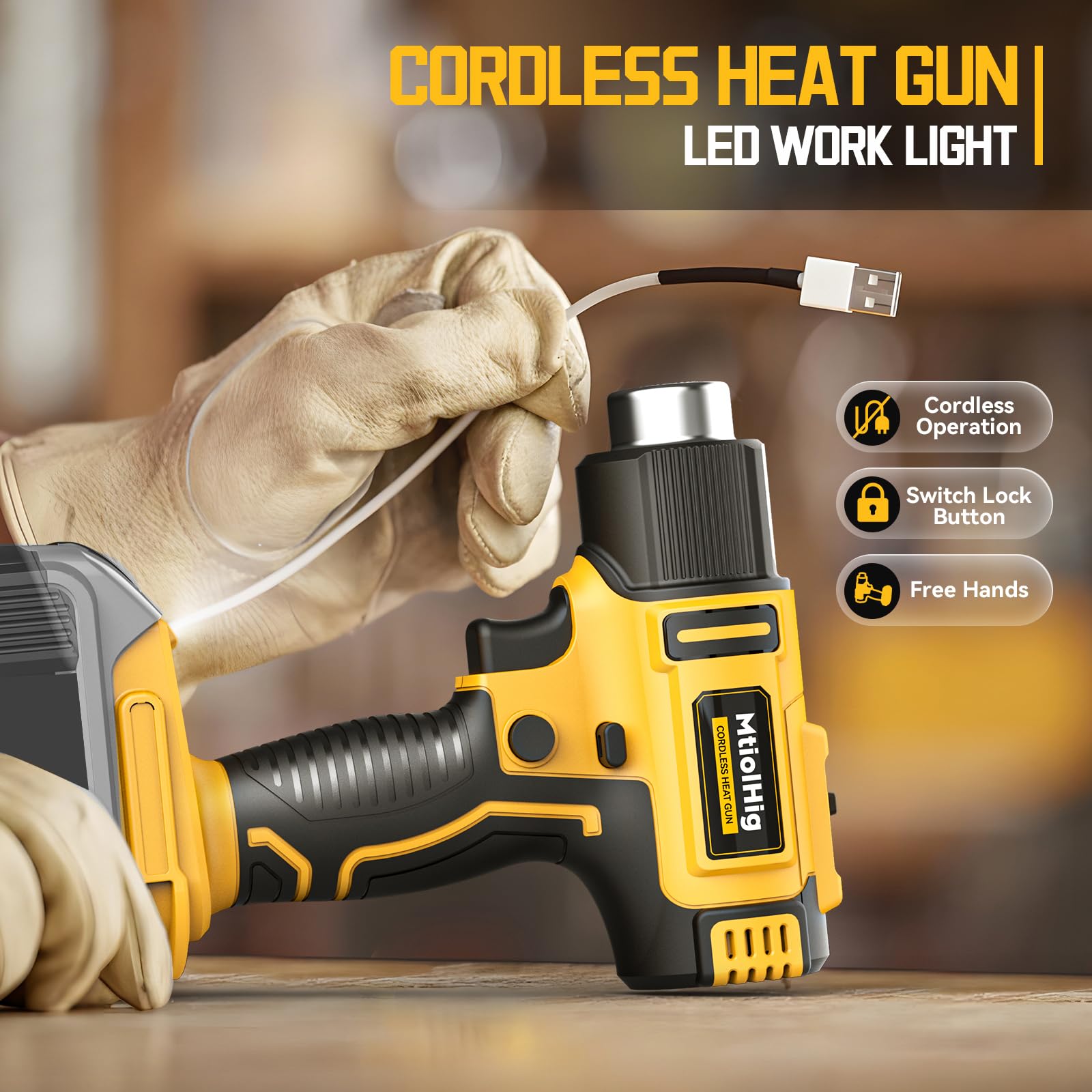 Cordless Heat Gun For DEWALT 20V Battery - 350W, 572°F To 1022°F, 5 Nozzles, Tool Only For Shrinking, Bending, Paint Stripping