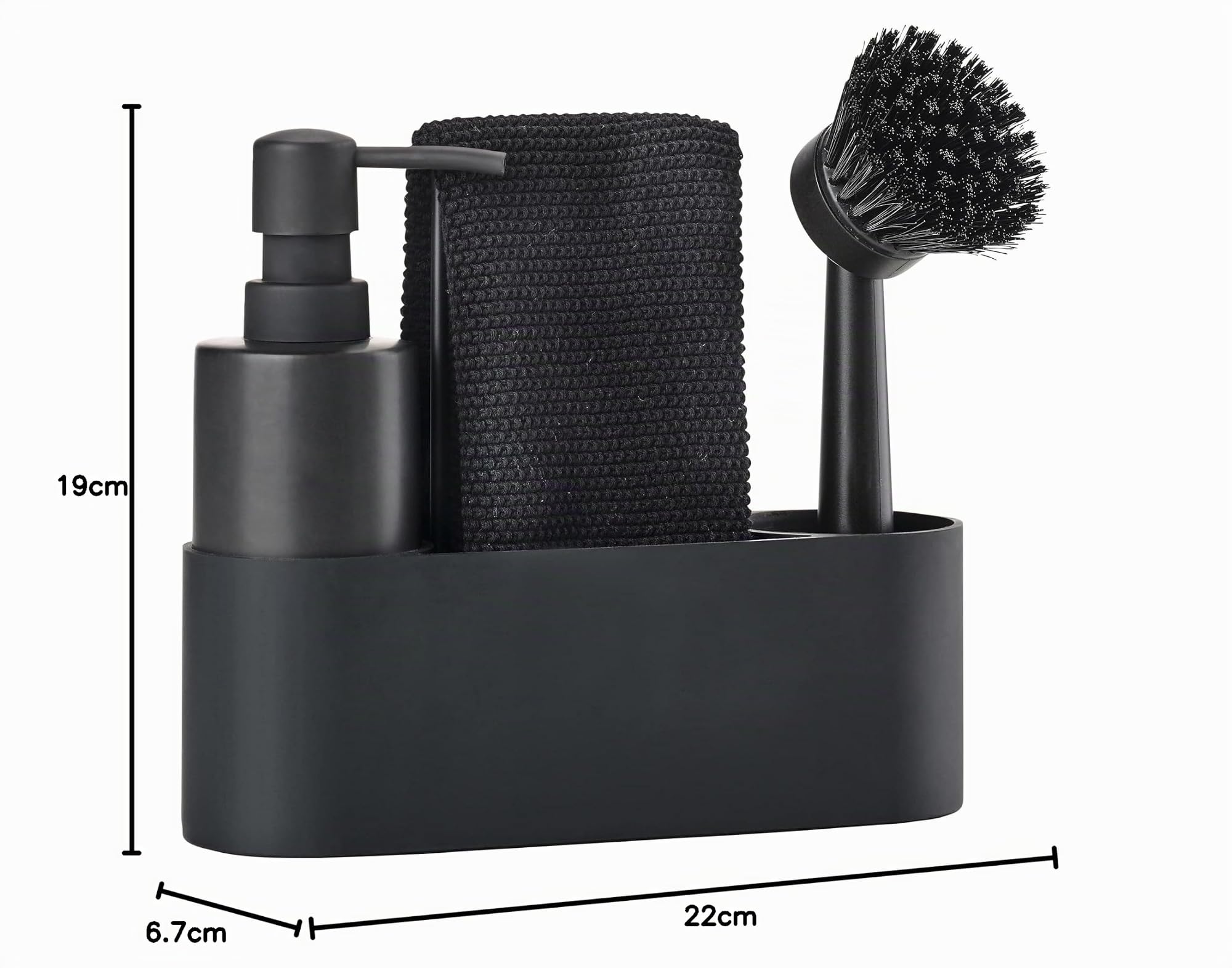 Zone Denmark Spülbecken Organizer Set mit Spülbürste, Spülmittelspender, Tuchhalter & Lappenhalter, 4-teilig, Schwarz